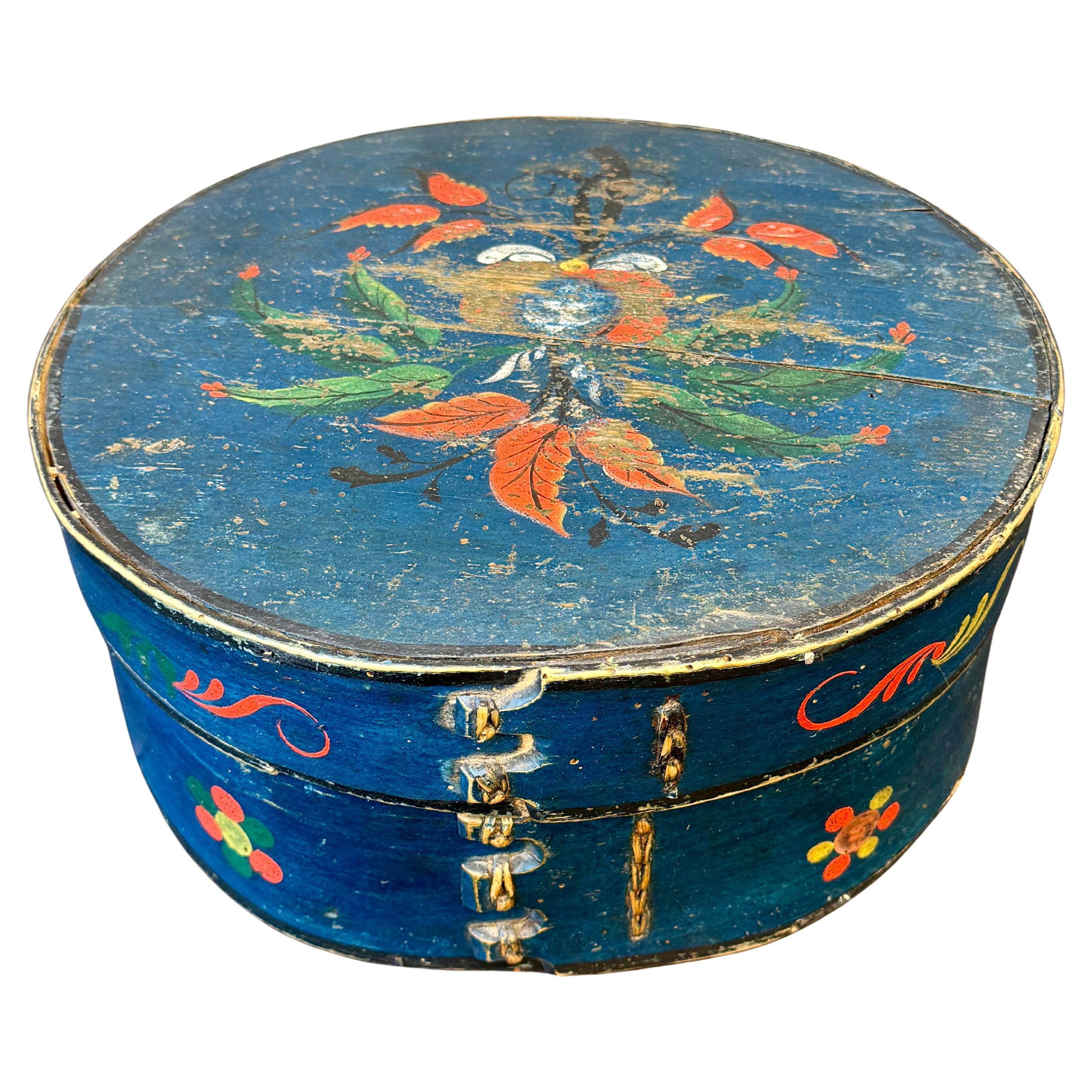 Swedish Original Painted Monogram Folk Art Box Dated 1866 In Good Condition For Sale In Haddonfield, NJ