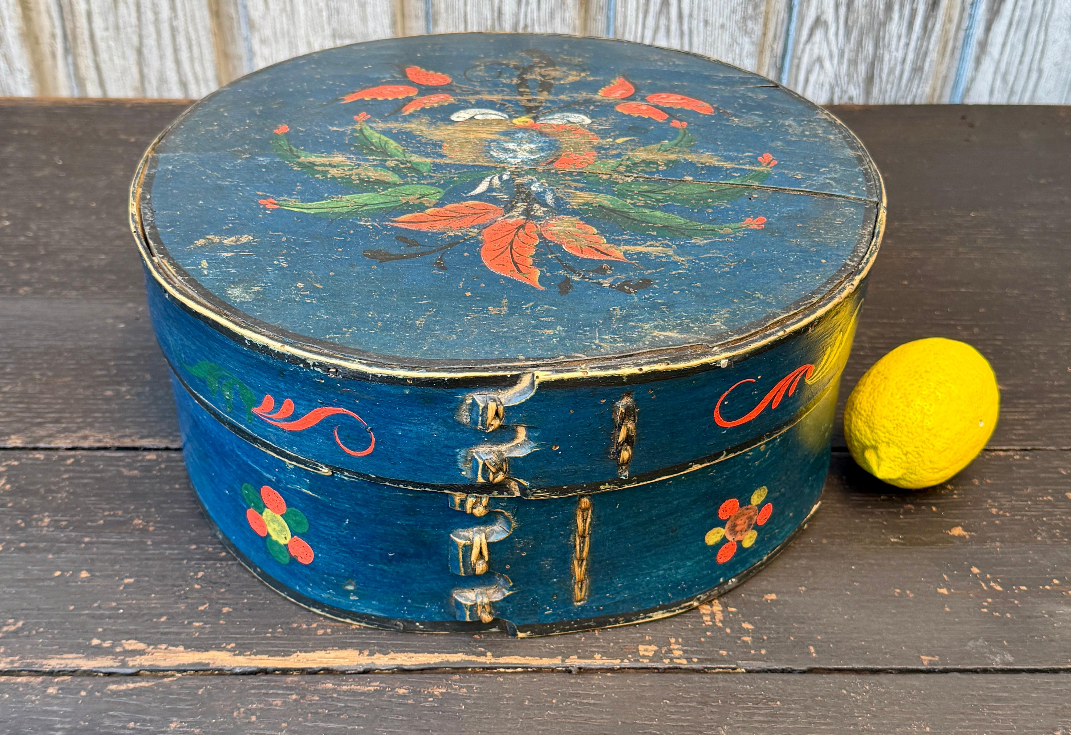 19th Century Swedish Original Painted Monogram Folk Art Box Dated 1866 For Sale