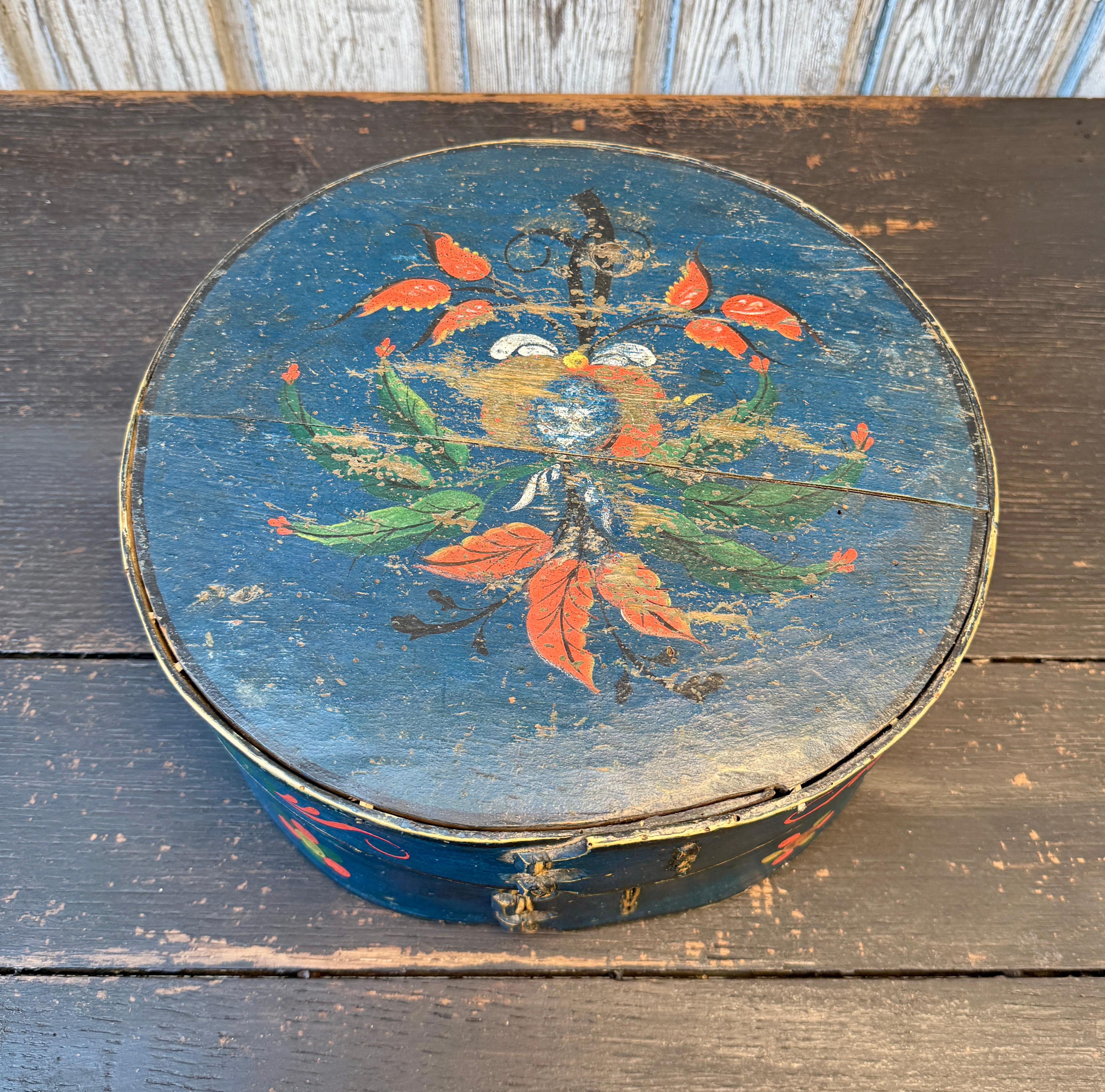Pine Swedish Original Painted Monogram Folk Art Box Dated 1866 For Sale