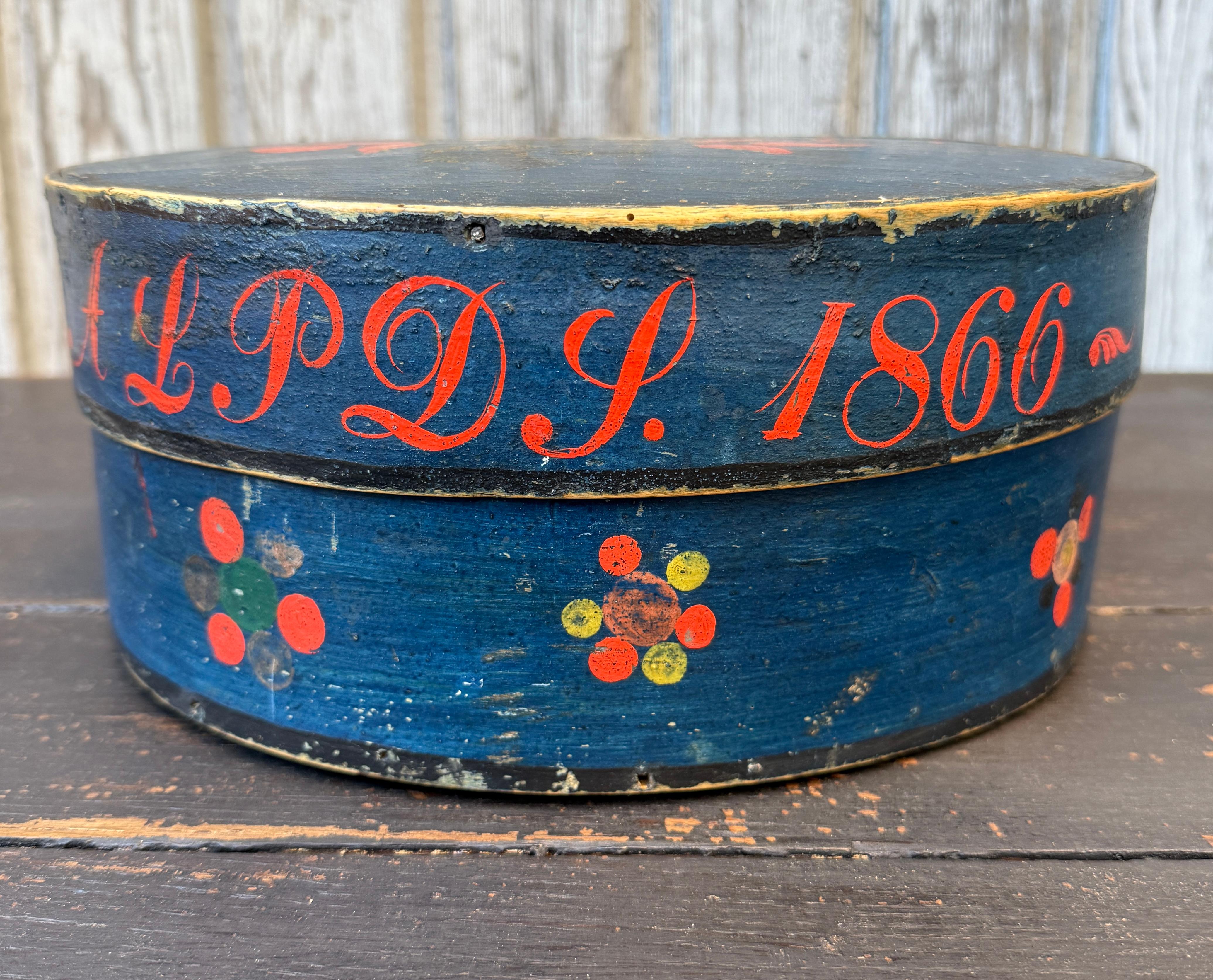 Swedish Original Painted Monogram Folk Art Box Dated 1866 For Sale 1