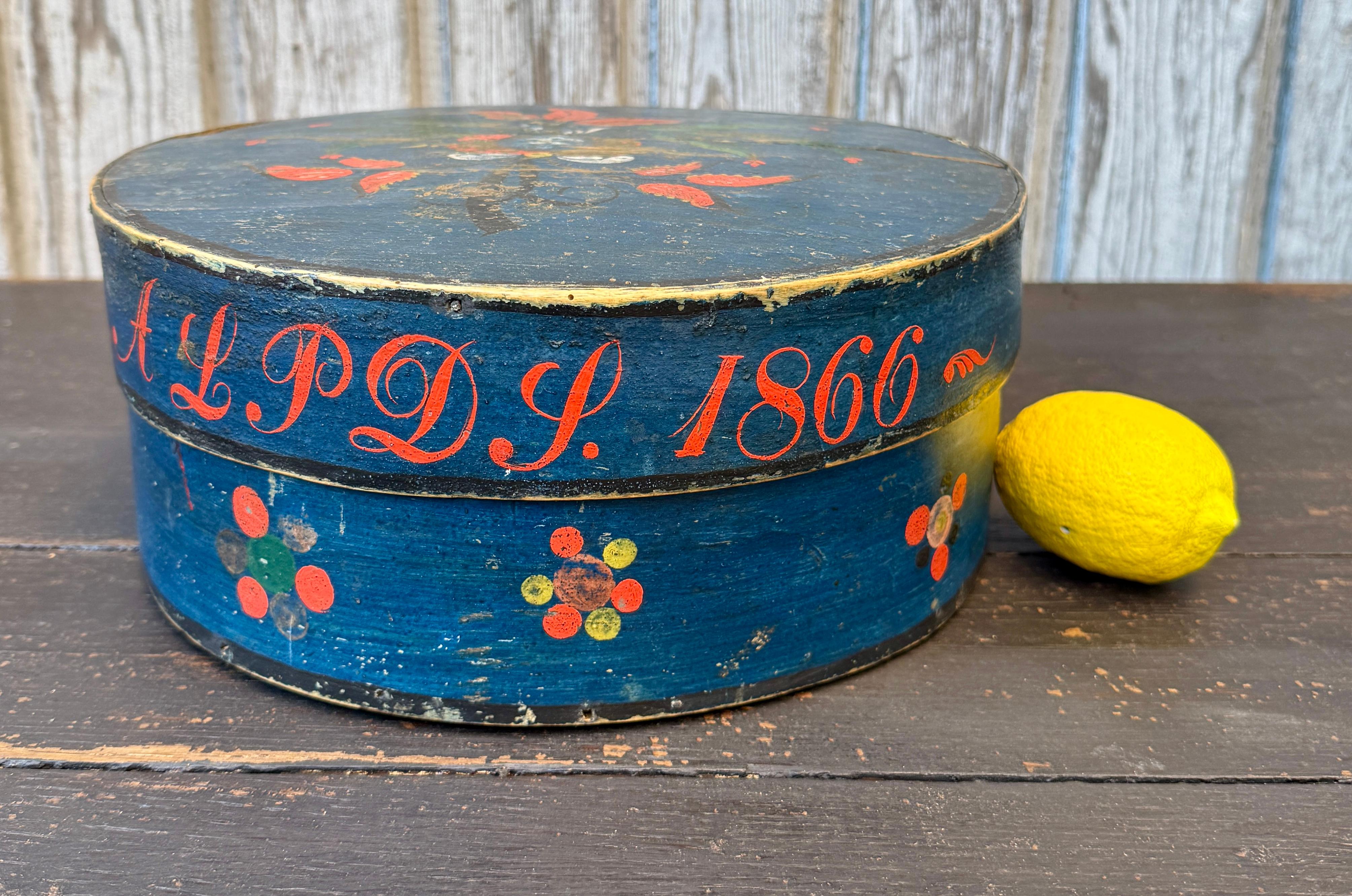 Swedish Original Painted Monogram Folk Art Box Dated 1866 For Sale 2
