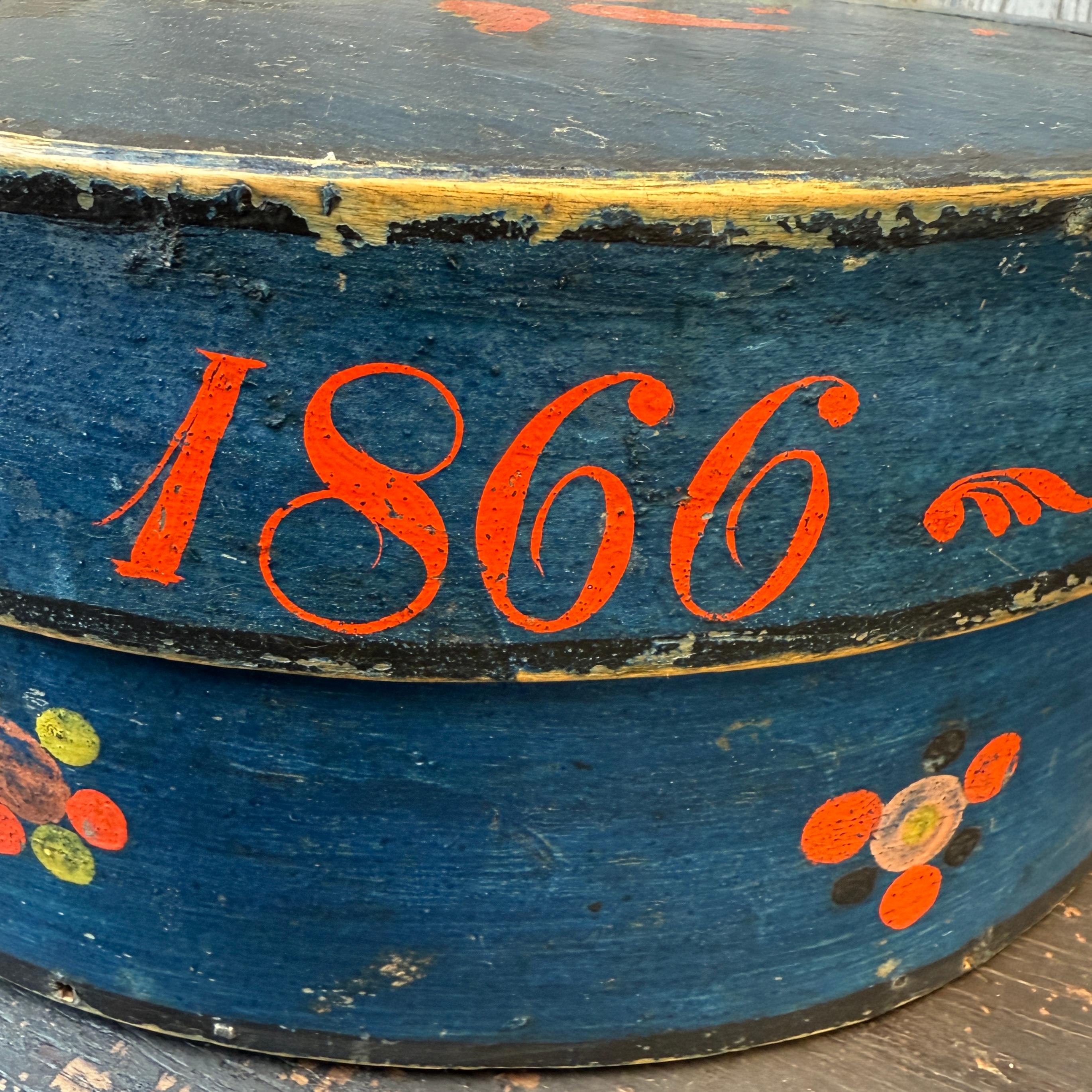 Swedish Original Painted Monogram Folk Art Box Dated 1866 For Sale 3