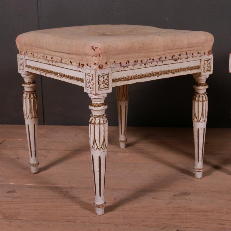 Good pair of 19th century Swedish original paint stools, 1820.

Price - £1850 for pair

Dimensions
17 inches (43 cms) wide
17 inches (43 cms) deep
18 inches (46 cms) high.