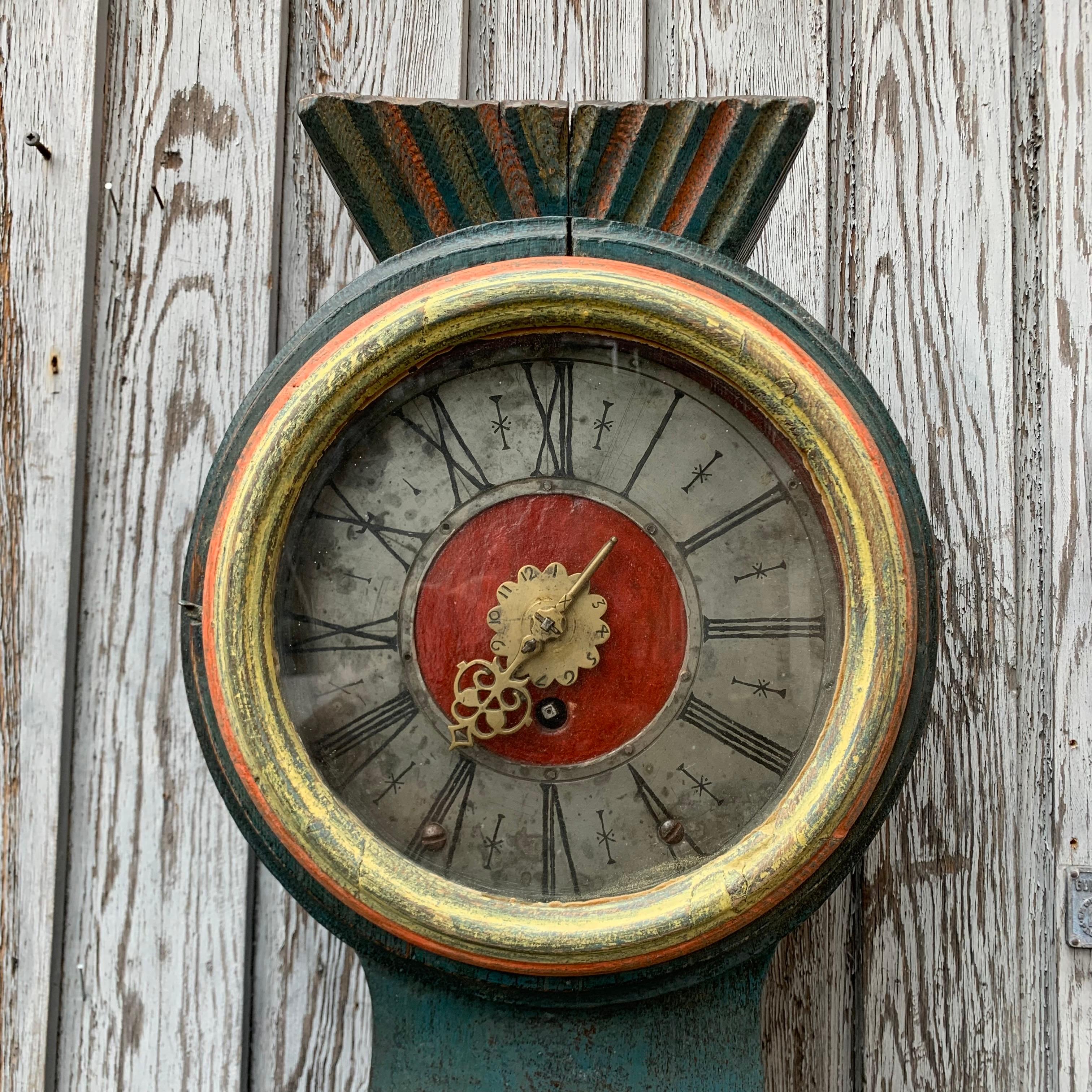 Swedish Original Painted Wedding Mora Clock Dated 1825 5