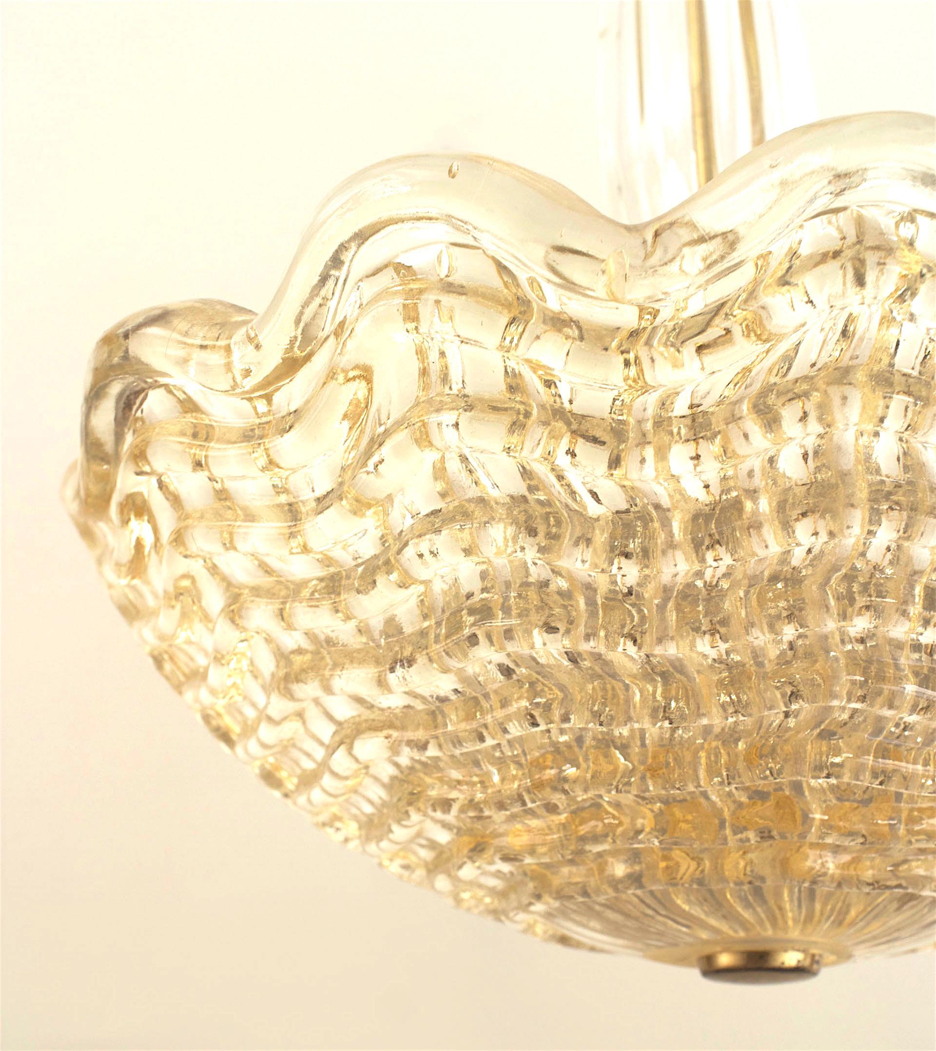 Modern Mid-Century Swedish Orrefors Molded Gold Dusted Glass Chandelier For Sale