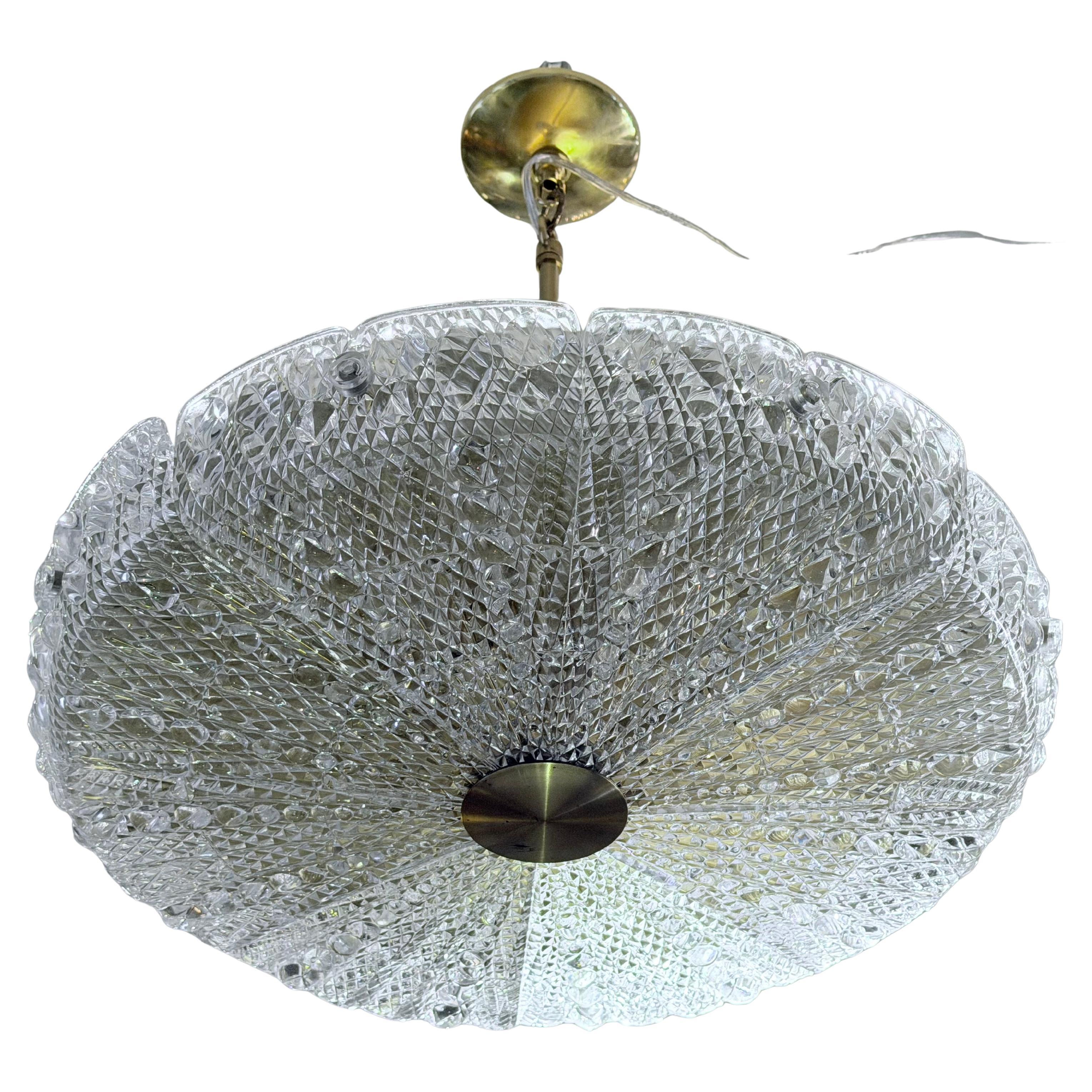 Swedish Orrefors Crystal 1950s Mid Century Pendant Flush Chandelier