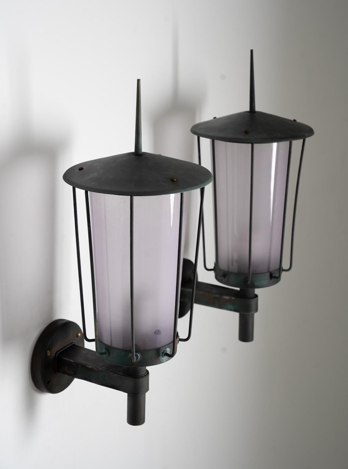 20th Century Swedish Outdoor Wall Lamps in Copper and Glass by Hans Bergström