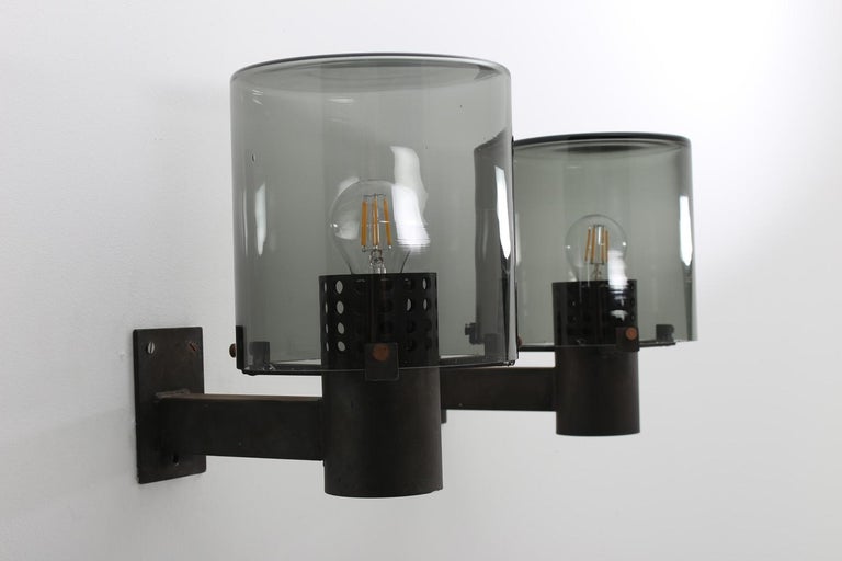 Scandinavian Modern Swedish Outdoor Wall Lamps in Glass and Metal, 1960s For Sale