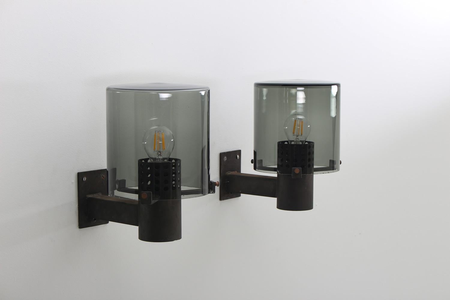 Swedish Outdoor Wall Lamps in Glass and Metal, 1960s In Good Condition In Karlstad, SE