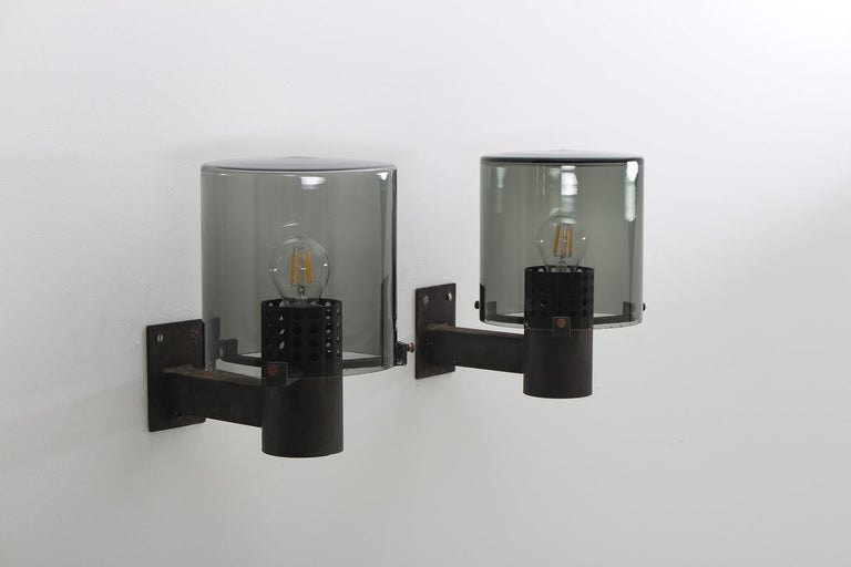Swedish Outdoor Wall Lamps in Glass and Metal, 1960s In Good Condition For Sale In Karlstad, SE