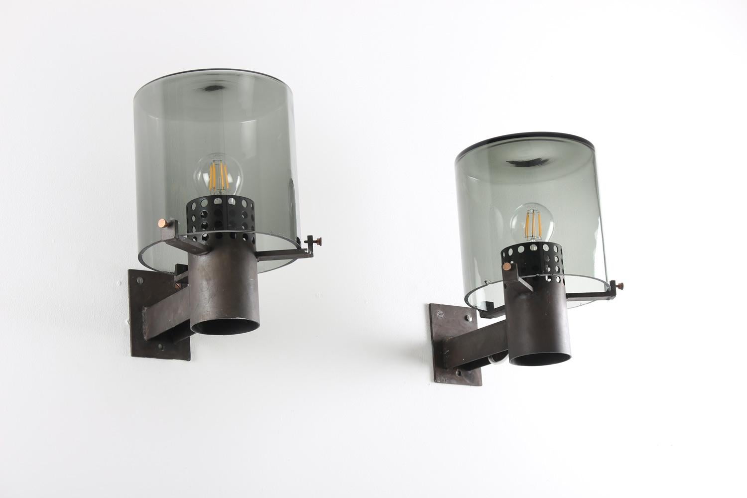 20th Century Swedish Outdoor Wall Lamps in Glass and Metal, 1960s