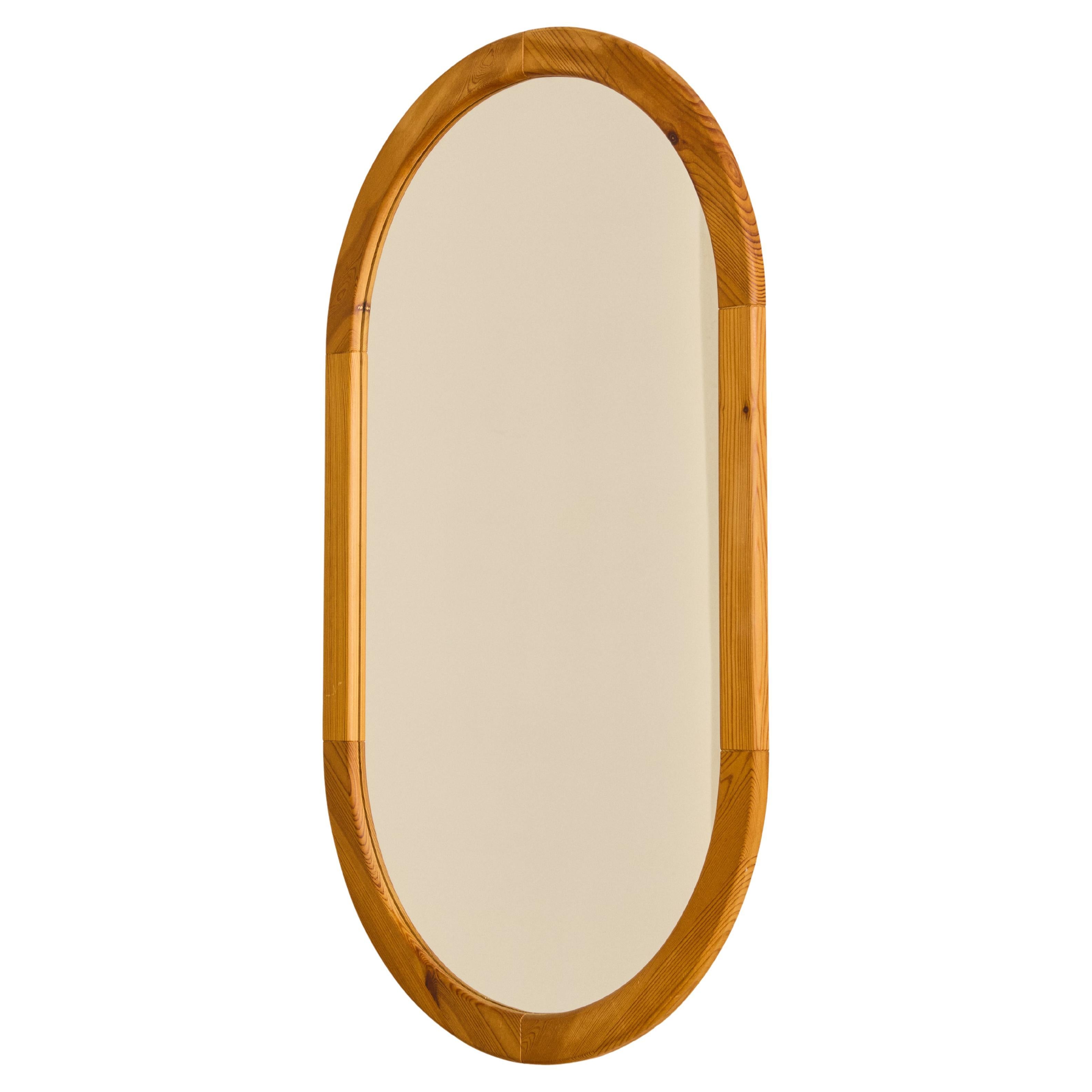 Swedish Oval 40" Pine Wall Mirror c. 1970
s For Sale