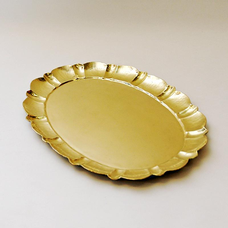 Polished Swedish Oval Brass Plate/Tray by Lars Holmström, Arvika, 1950s