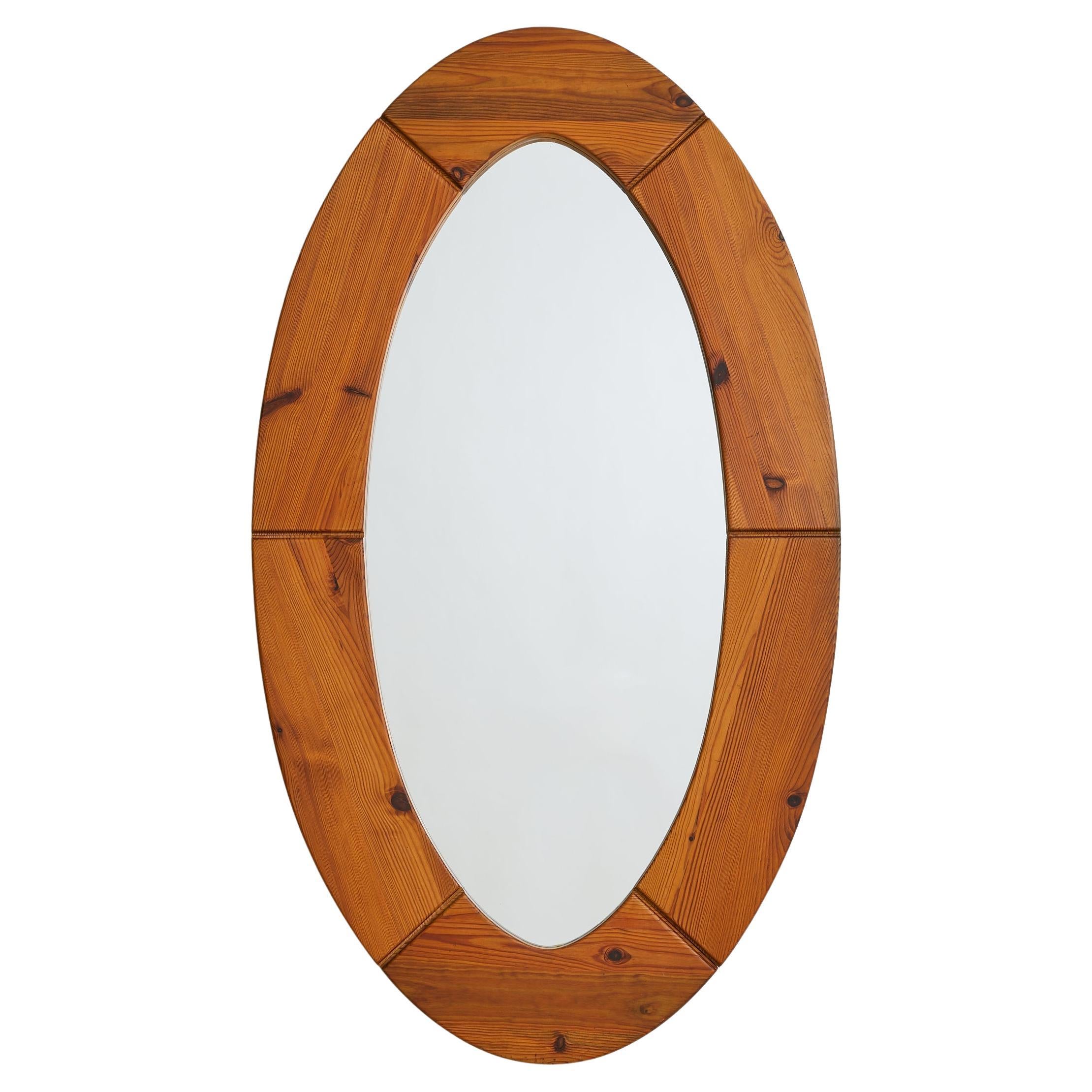 Swedish Oval Pine Wall Mirror by Glas Mäster Markaryd, 1960s