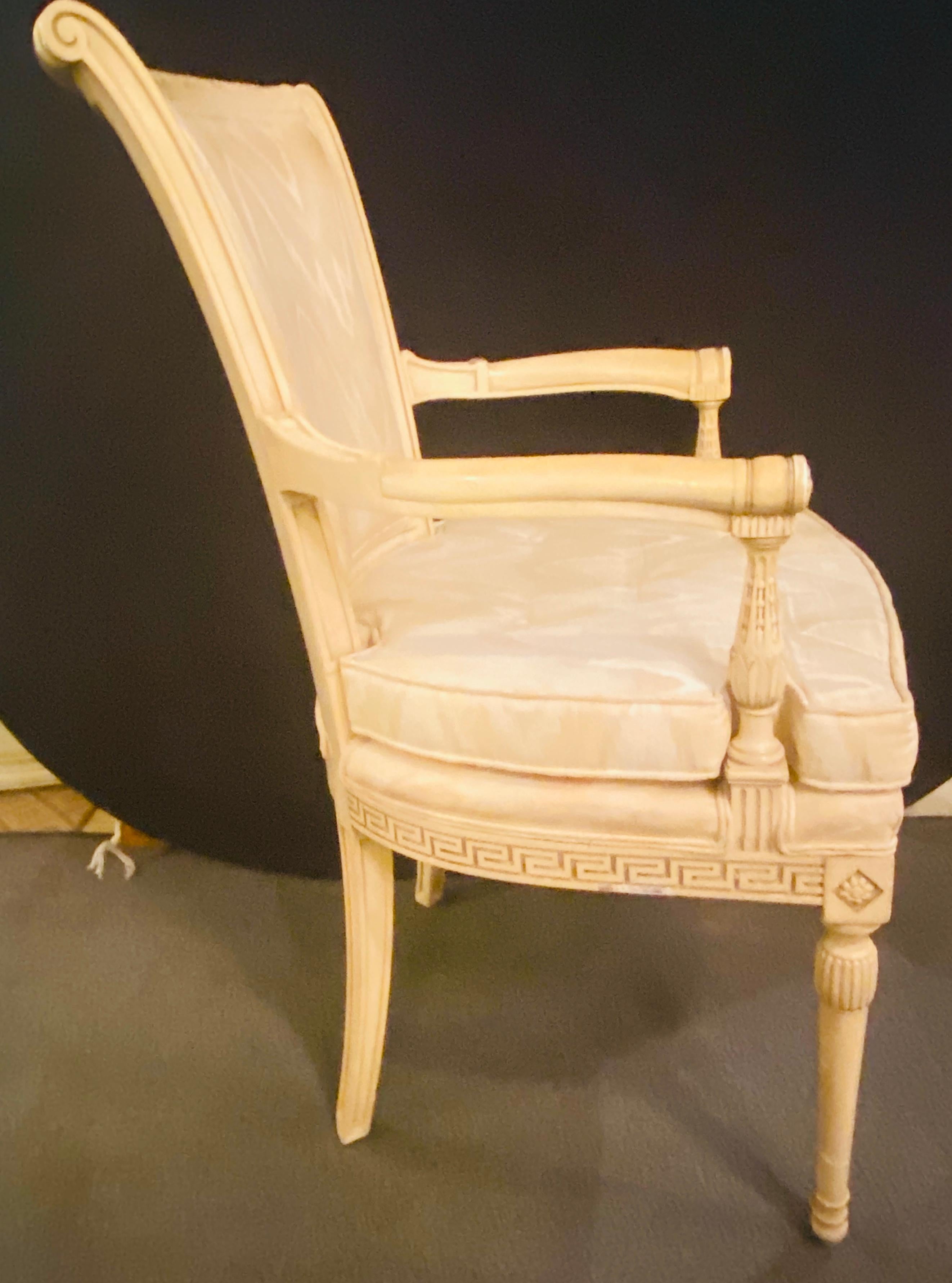 20th Century Swedish Paint Decorated Greek Key Design Desk, Arm, Bergère Chair