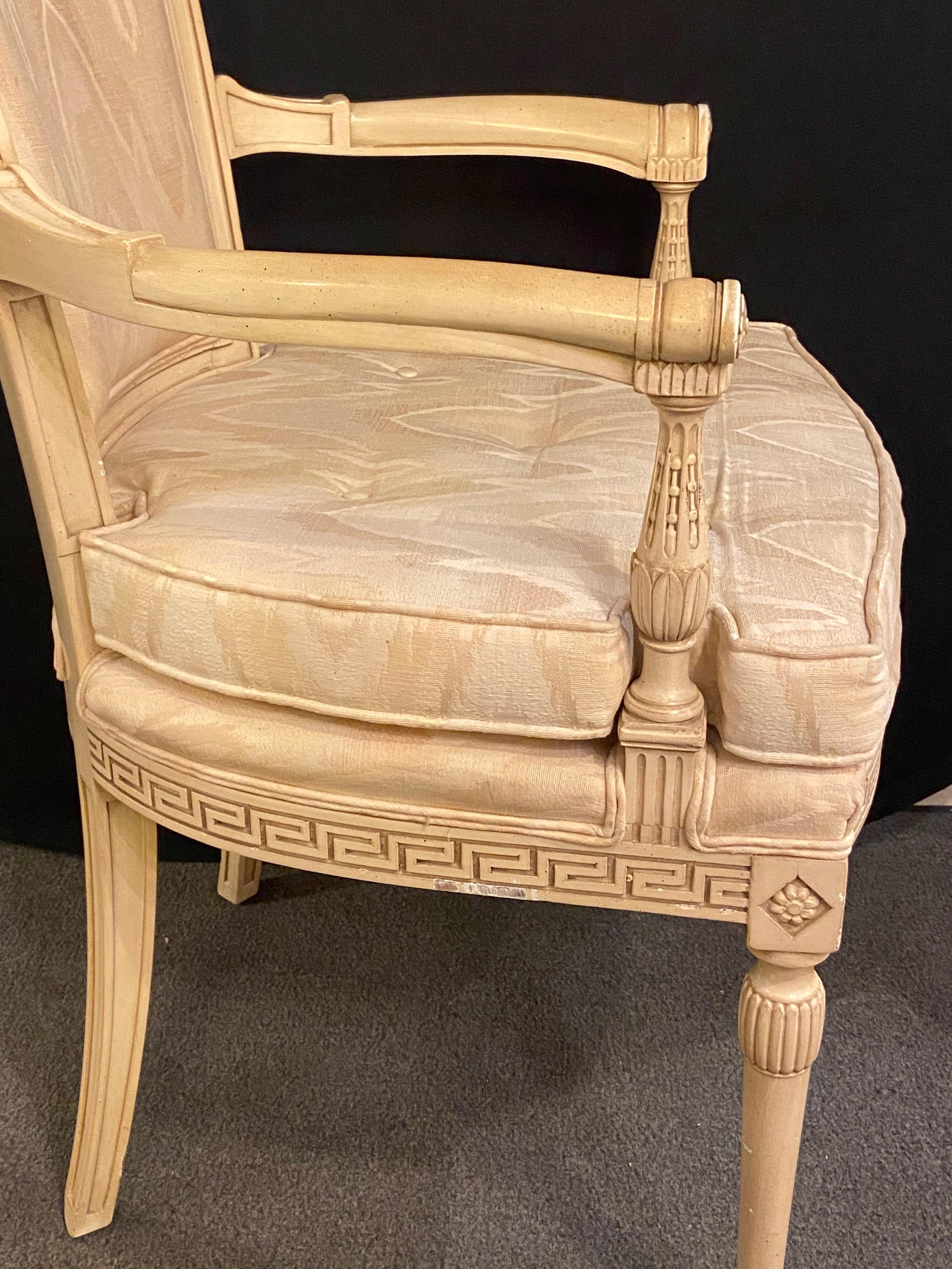 Upholstery Swedish Paint Decorated Greek Key Design Desk, Arm, Bergère Chair