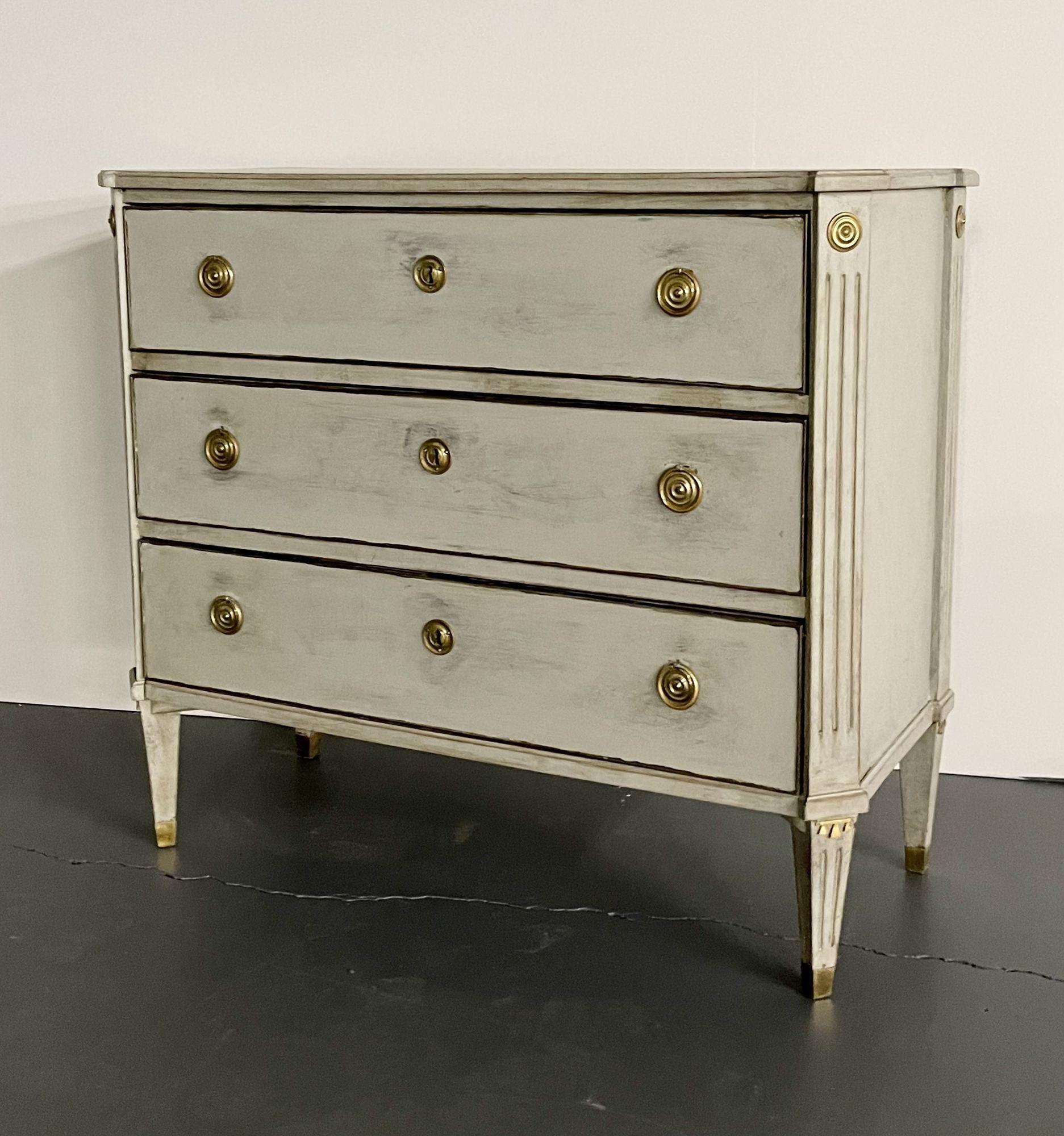 Late 19th Century Swedish Paint Decorated Gustavian Chest / Commode, Bronze Mounted, 19th Century