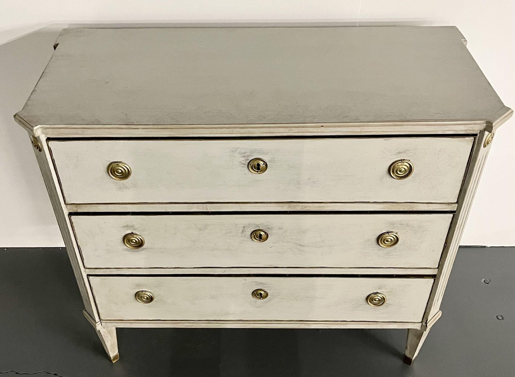 Brass Swedish Paint Decorated Gustavian Chest / Commode, Bronze Mounted, 19th Century