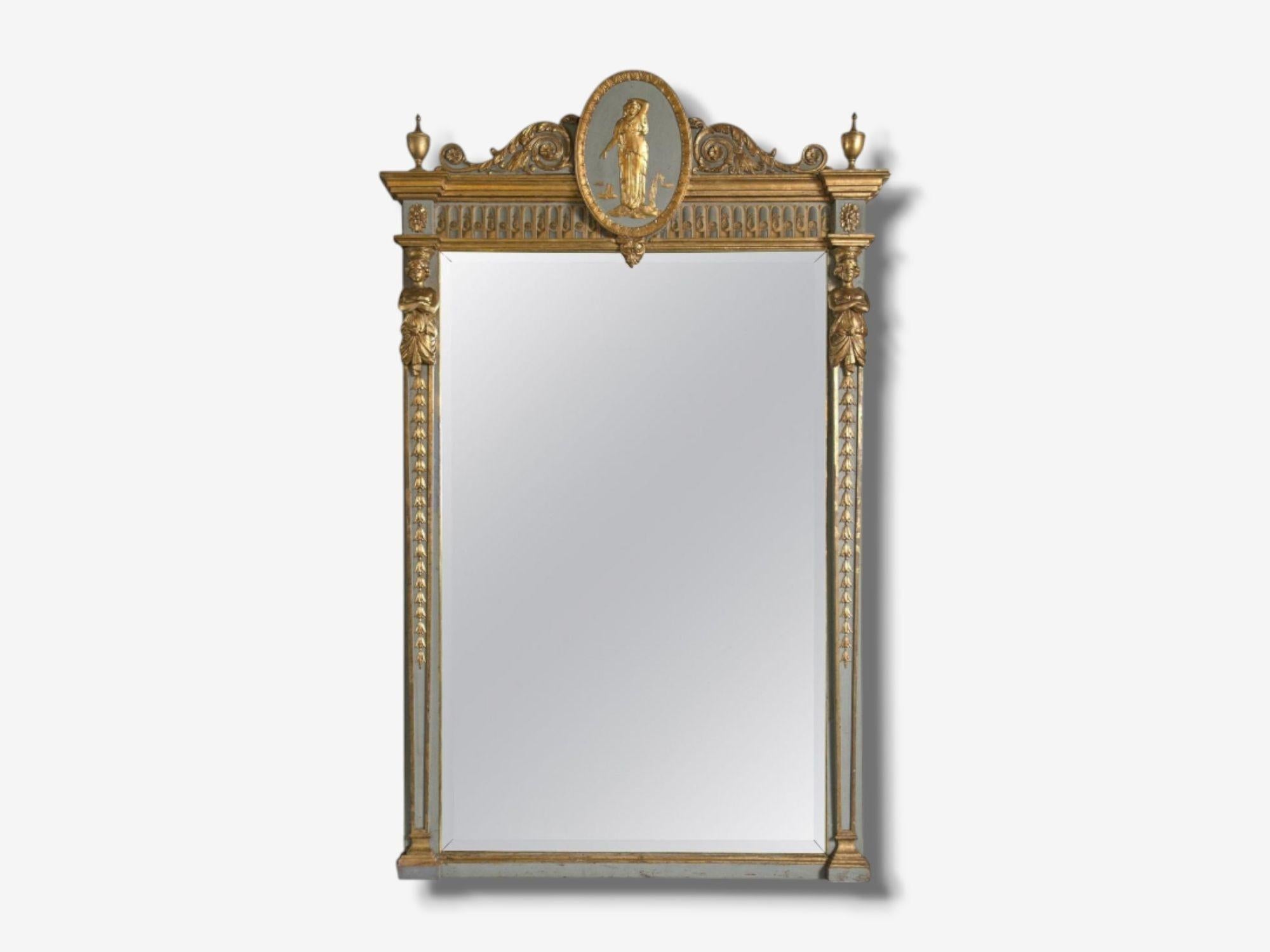 Gustavian Swedish Paint Decorated, Parcel-Gilt, Large Wall Mirror, France, 19th c. For Sale
