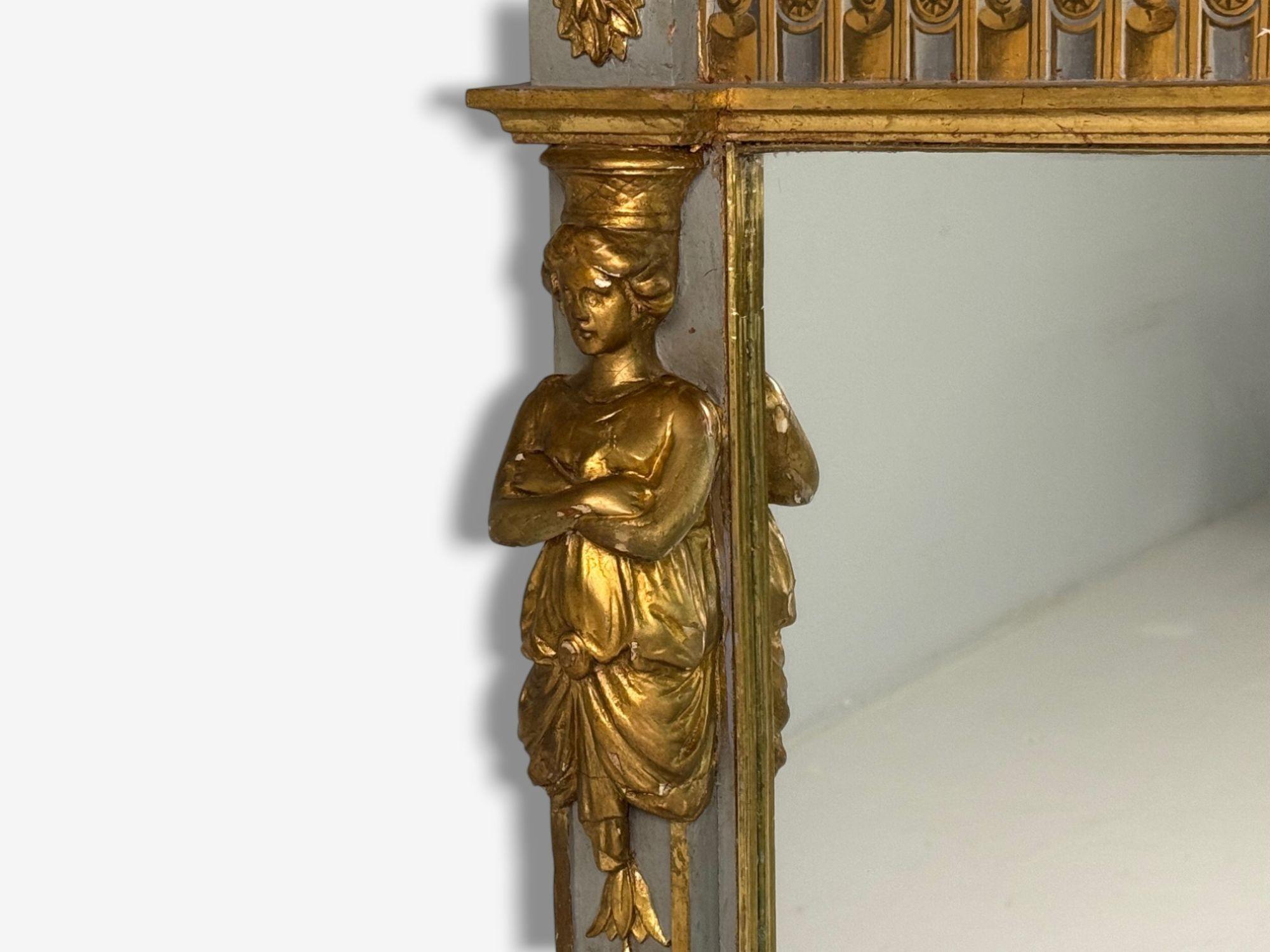 Swedish Paint Decorated, Parcel-Gilt, Large Wall Mirror, France, 19th c. In Good Condition For Sale In Manhasset, NY