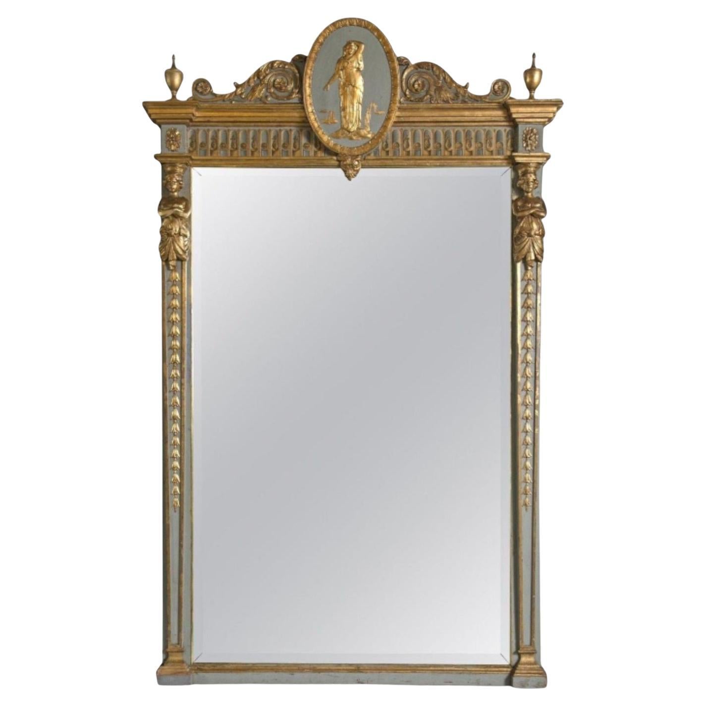 Grande specchio da parete svedese decorato a vernice, dorato a pacco, Francia, XIX secolo.