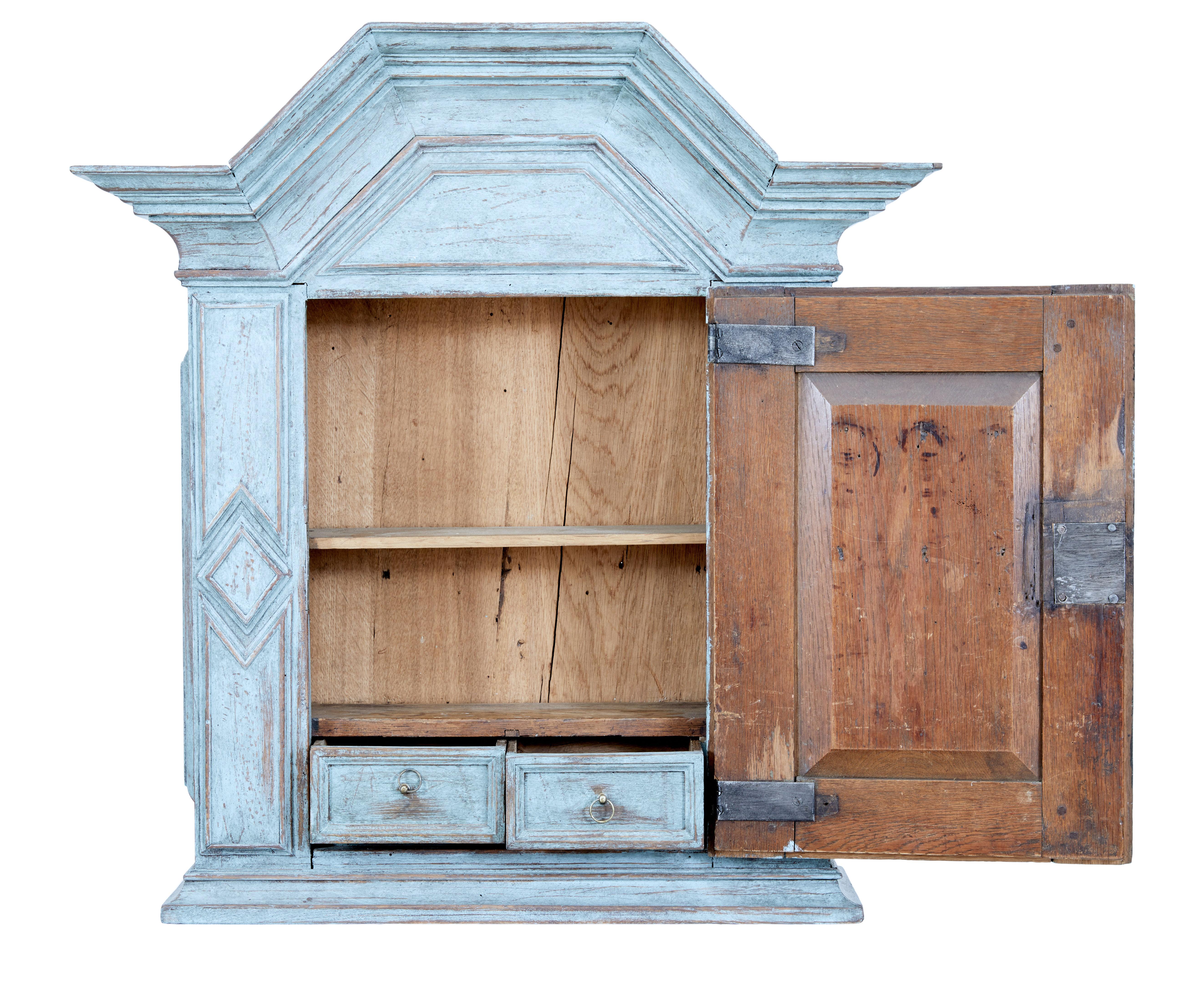 Baroque Revival Swedish Painted 19th Century Oak Wall Cabinet