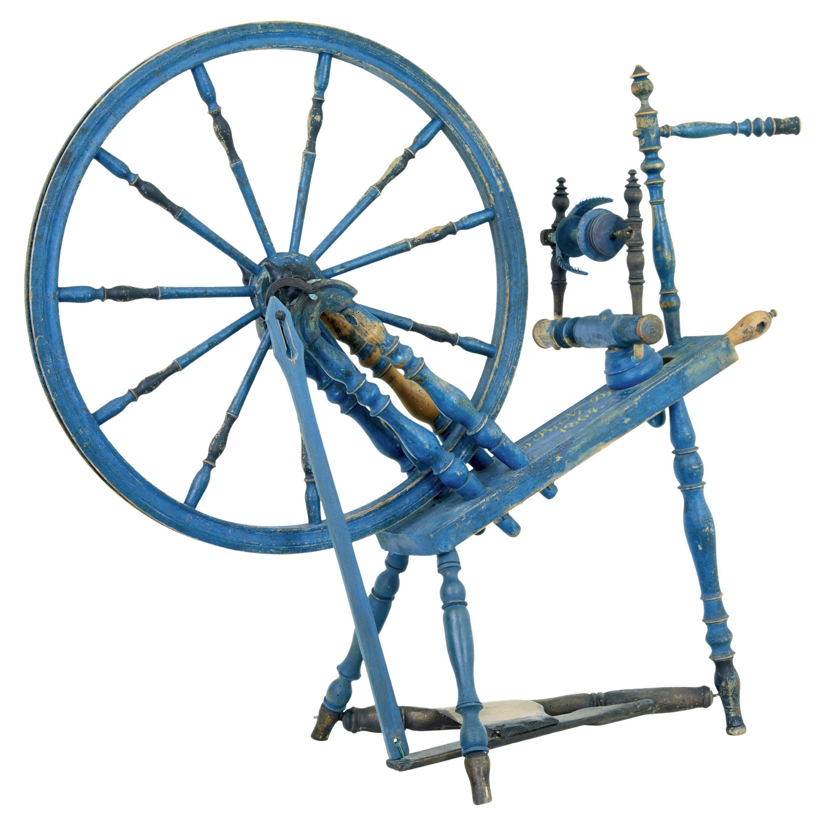 Swedish painted 19th century spinning wheel For Sale