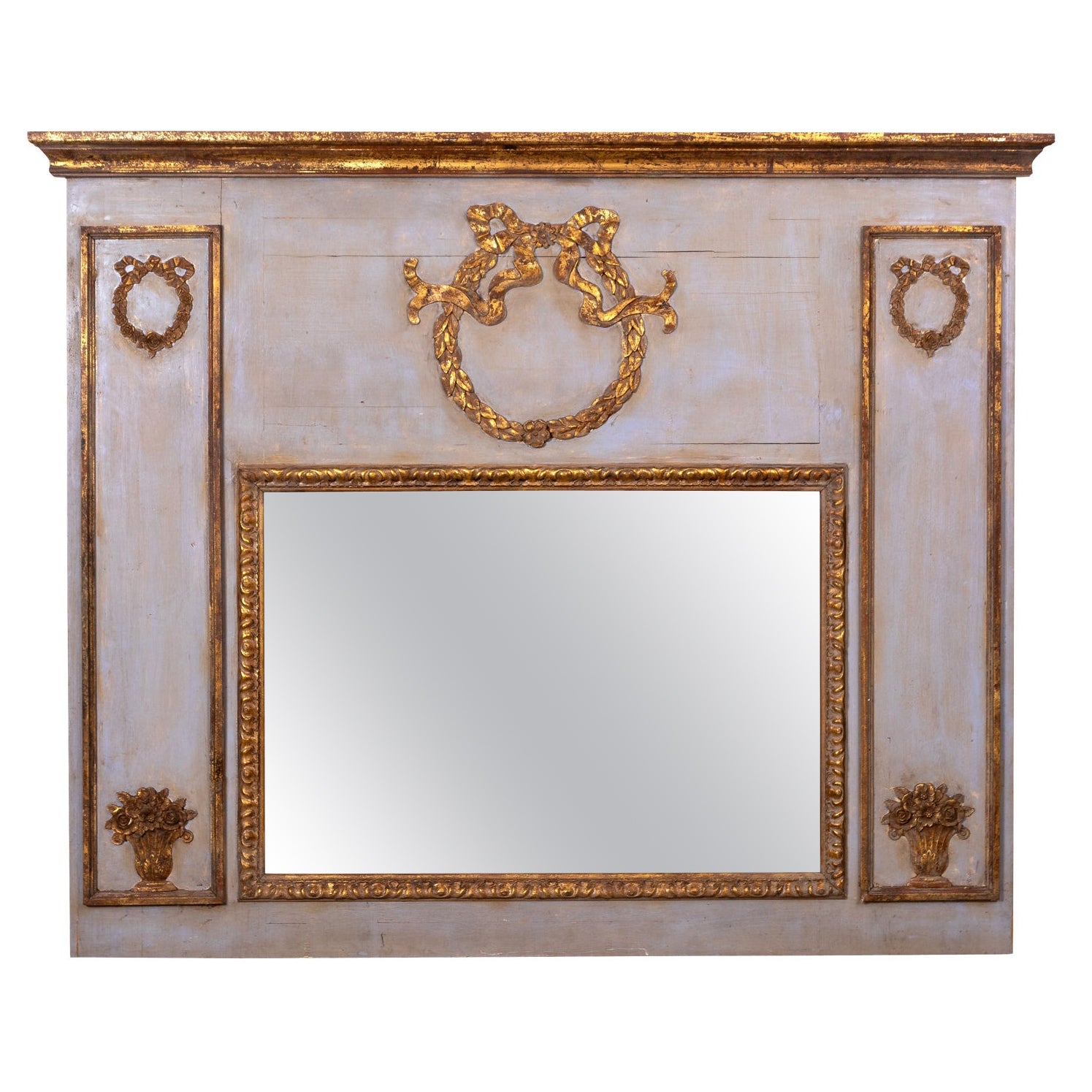 Swedish Painted and Decorated Mirror with Laurel Wreath Motifs For Sale