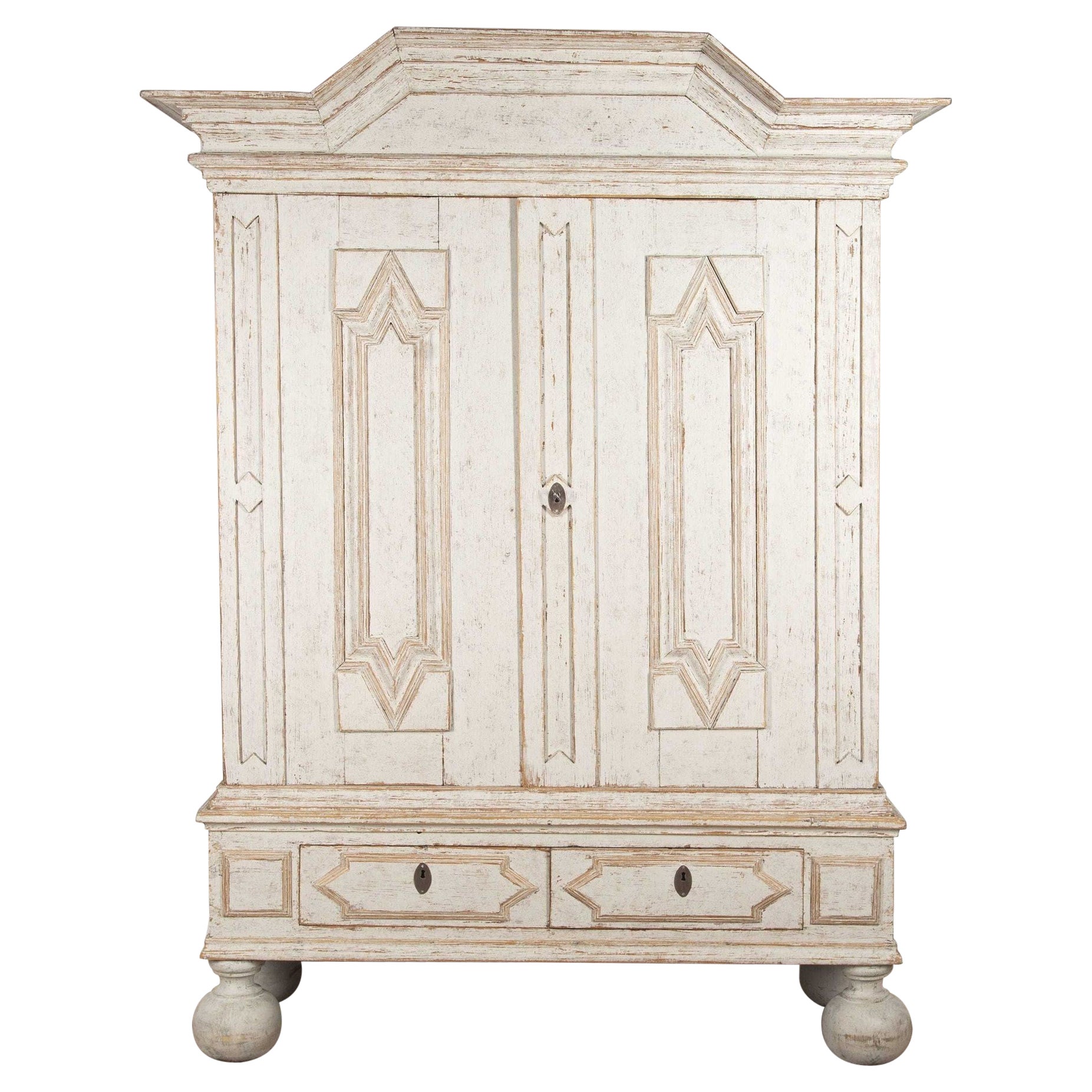 Swedish Painted Armoire Cabinet, 18th c. Baroque Period