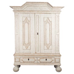 Swedish Painted Armoire Cabinet, 18th c. Baroque Period