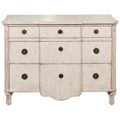 Swedish Painted Breakfront Three-Drawer Commode with Dentil Molding, circa 1880