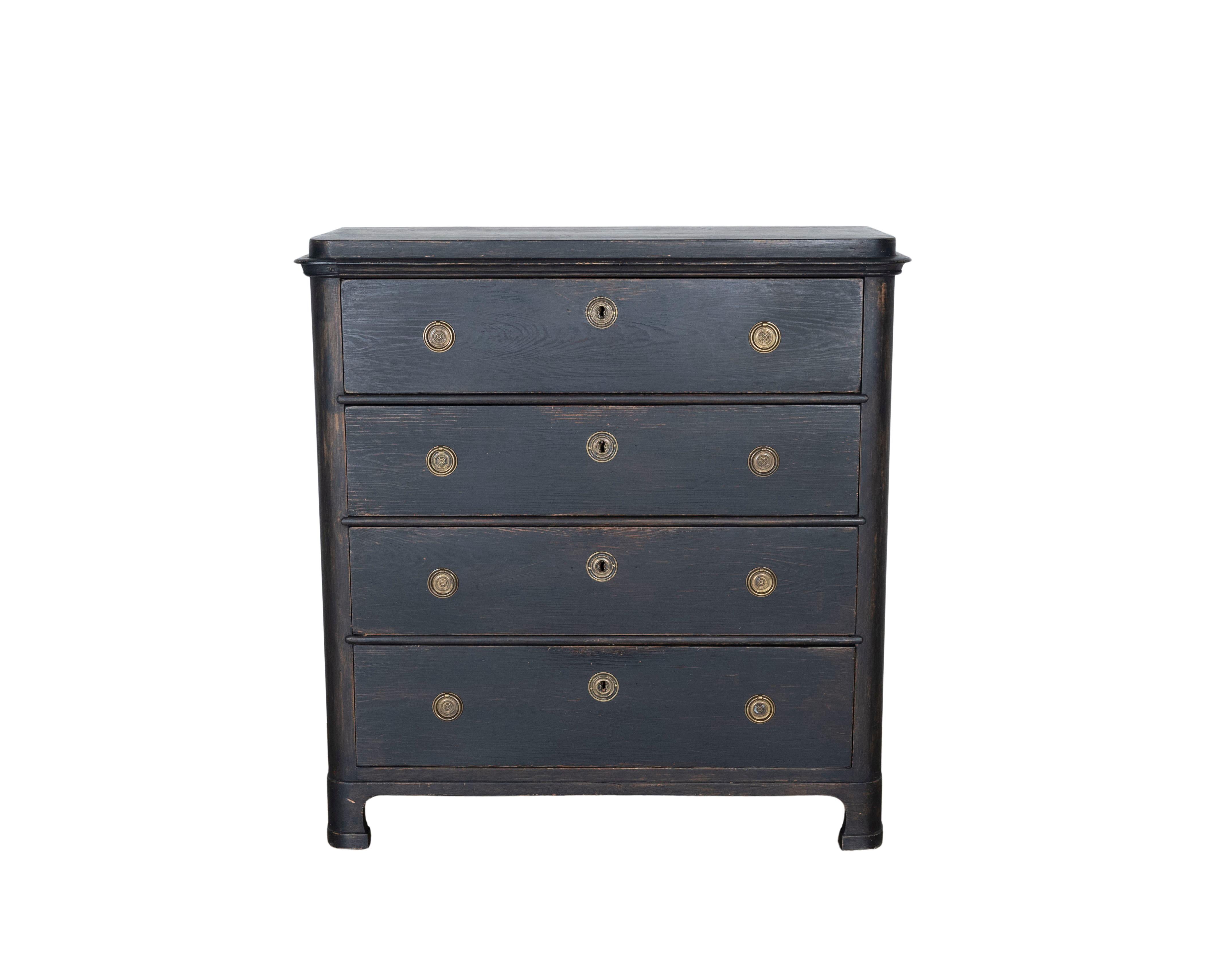 Swedish Painted Chest of Drawers with Brass Hardware, circa 1860