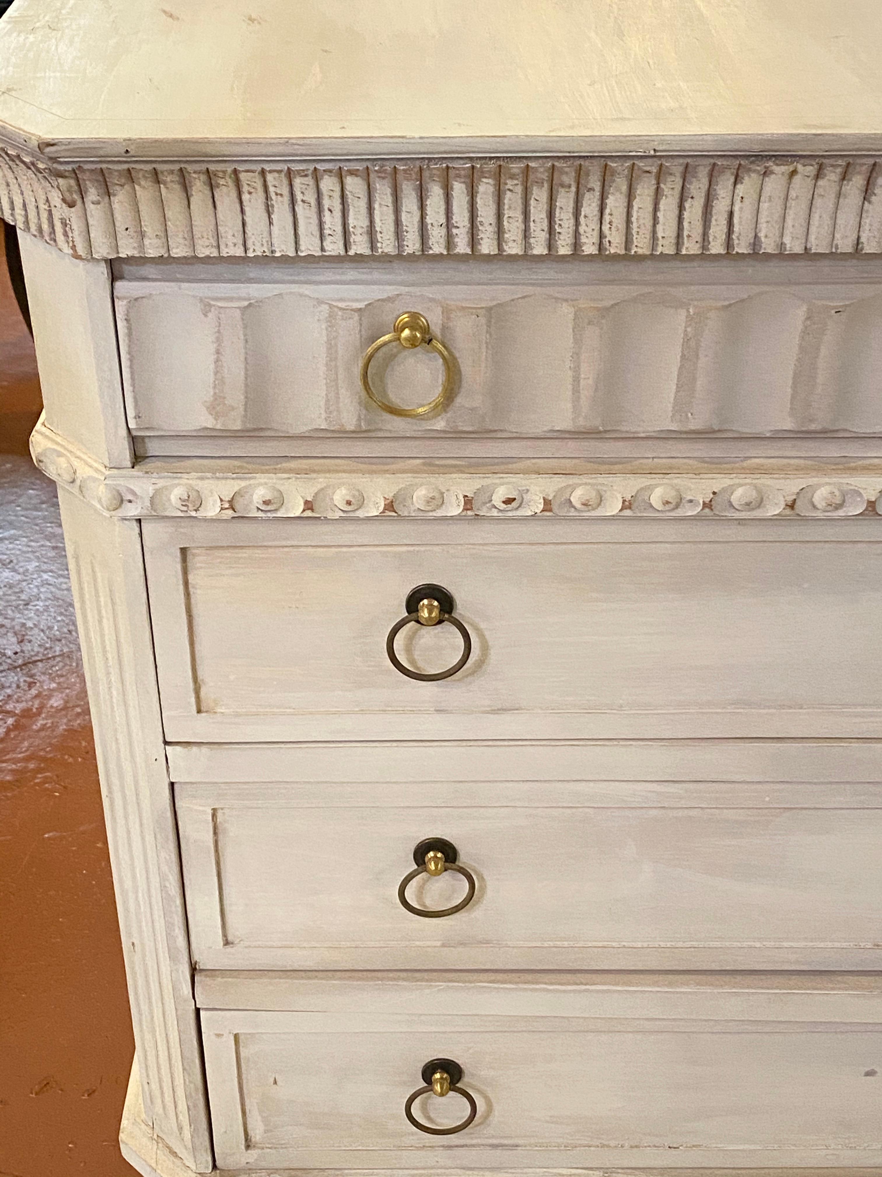 Swedish Painted Commodes Nightstands Four Drawers Distressed White Finish a Pair 1