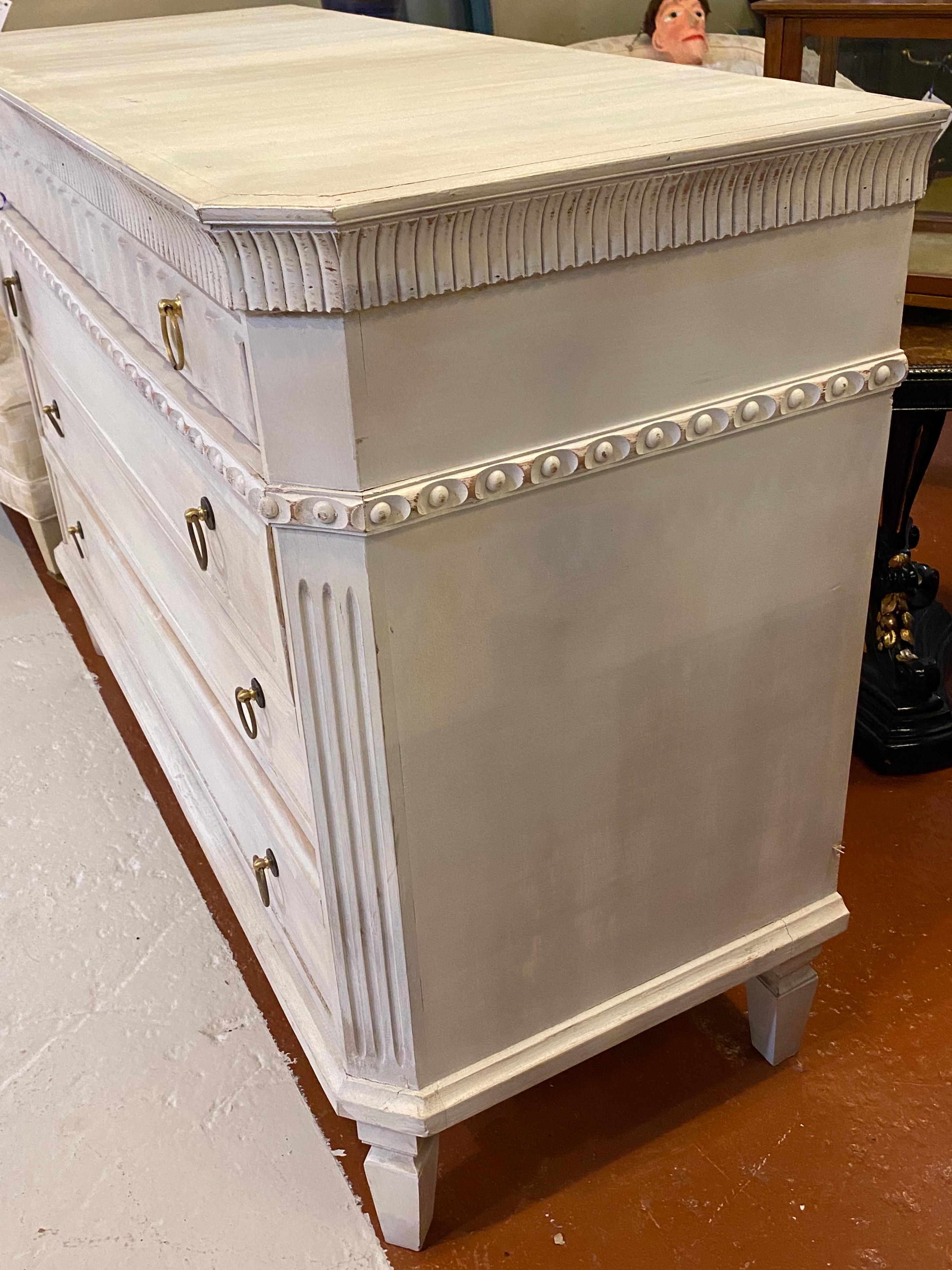 20th Century Swedish Painted Commodes Nightstands Four Drawers Distressed White Finish a Pair