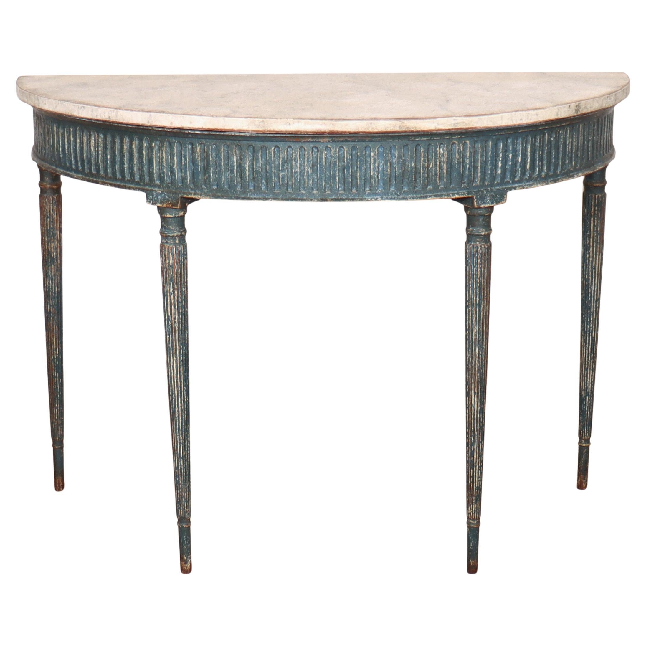 Swedish Painted Demi-lune Console Table