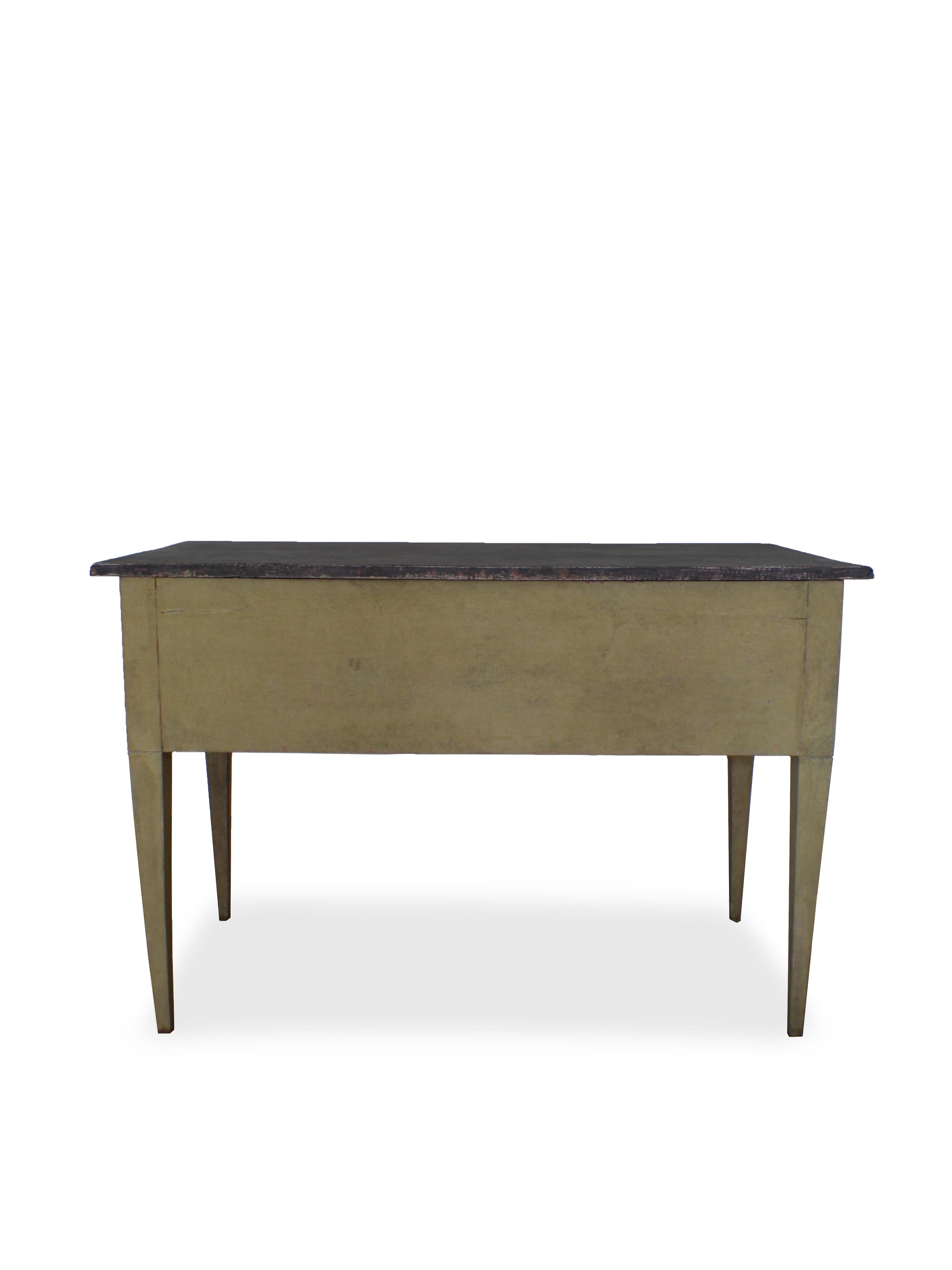 Swedish Painted Desk with Five Carved Reeded Drawers, Gustavian Style In Good Condition For Sale In Kvidinge, SE