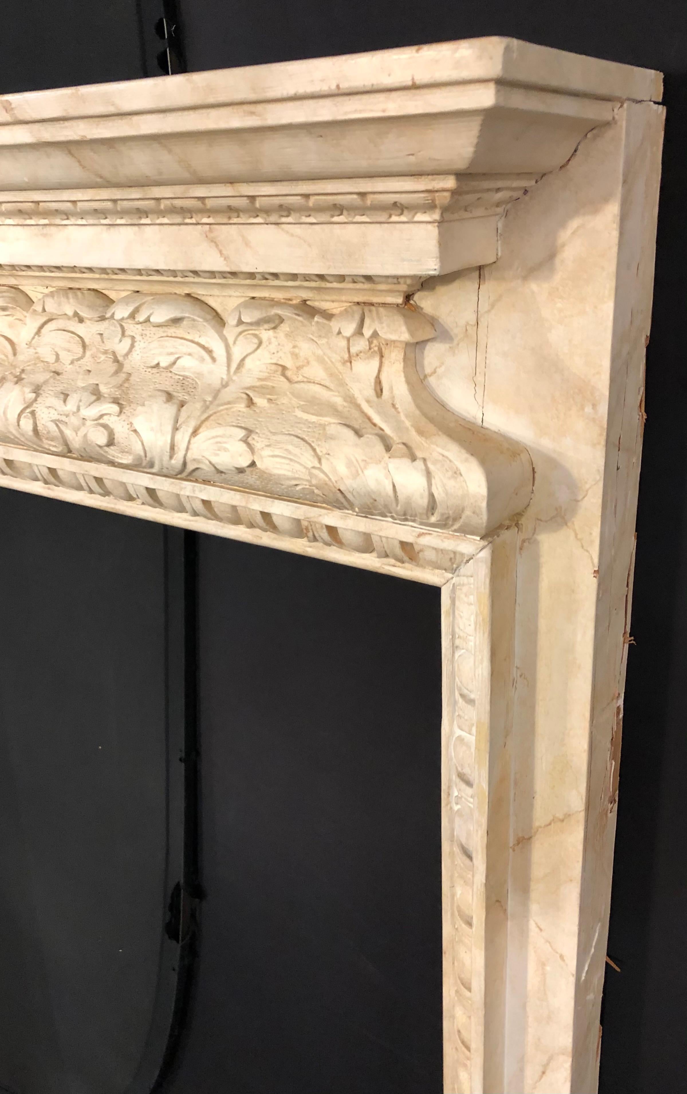 Hand-Painted Swedish Painted and Distressed Decorated Fire Surround in Faux Marble Finish For Sale