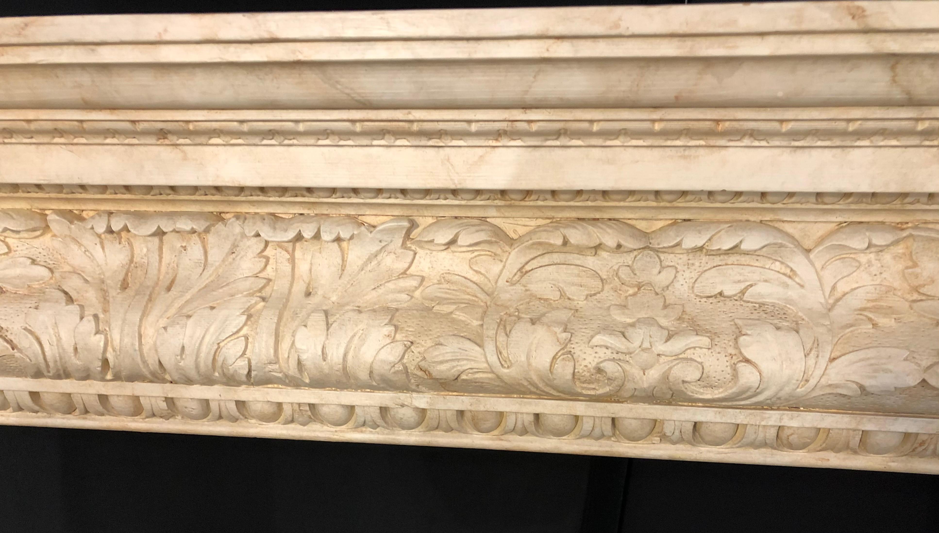 Wood Swedish Painted and Distressed Decorated Fire Surround in Faux Marble Finish For Sale