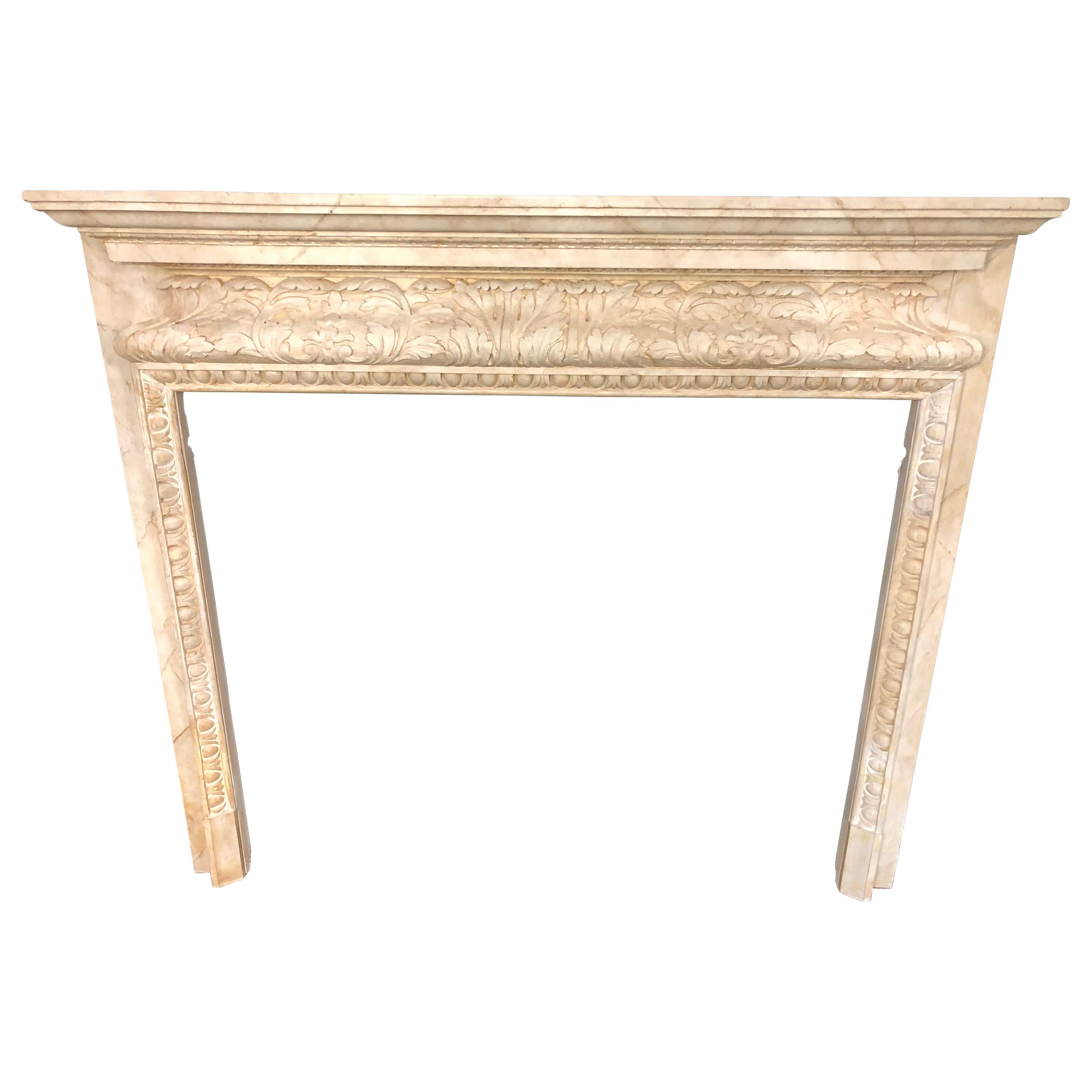 Swedish Painted and Distressed Decorated Fire Surround in Faux Marble Finish