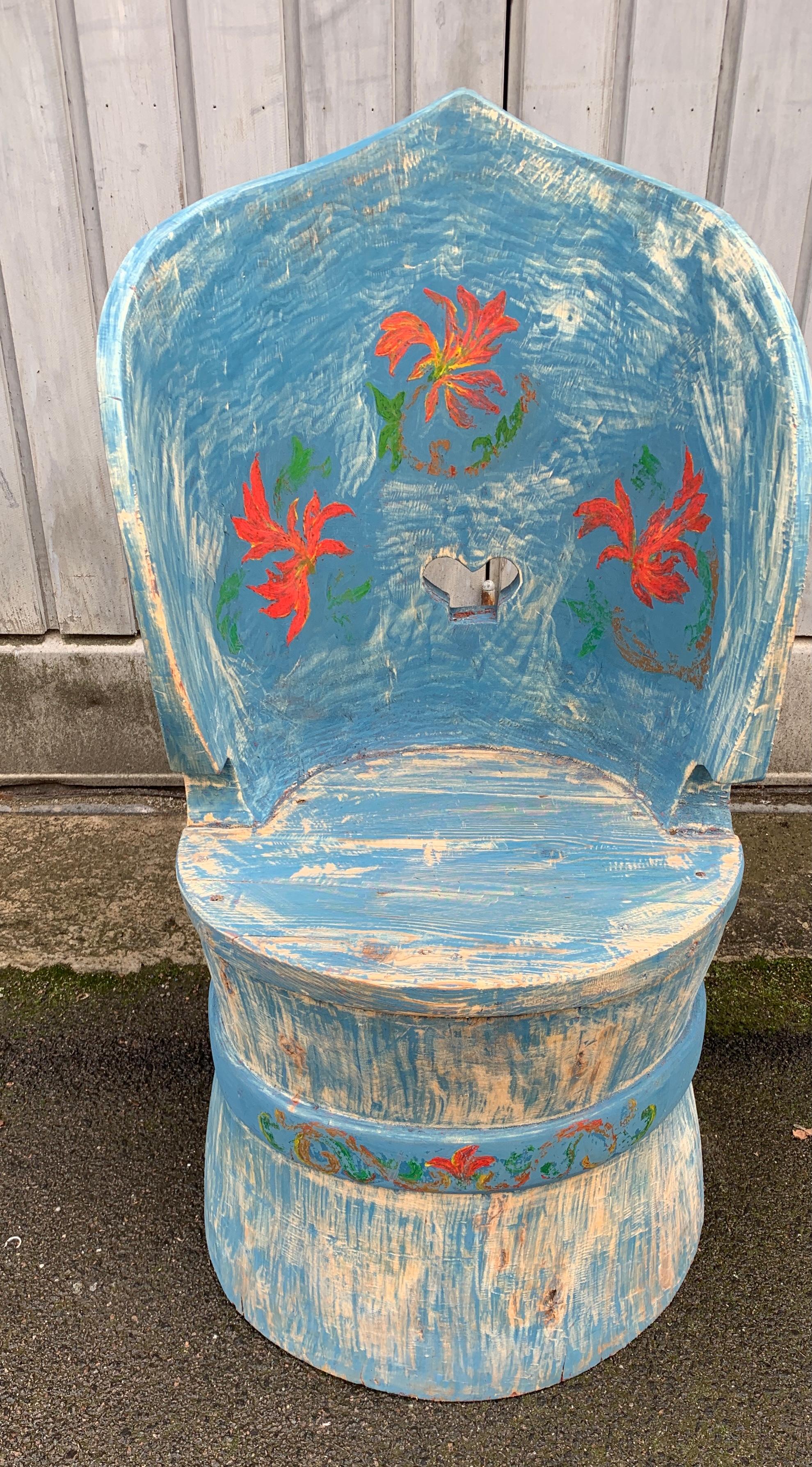 Pine Swedish Painted Folk Art Kubbstol Chair For Sale
