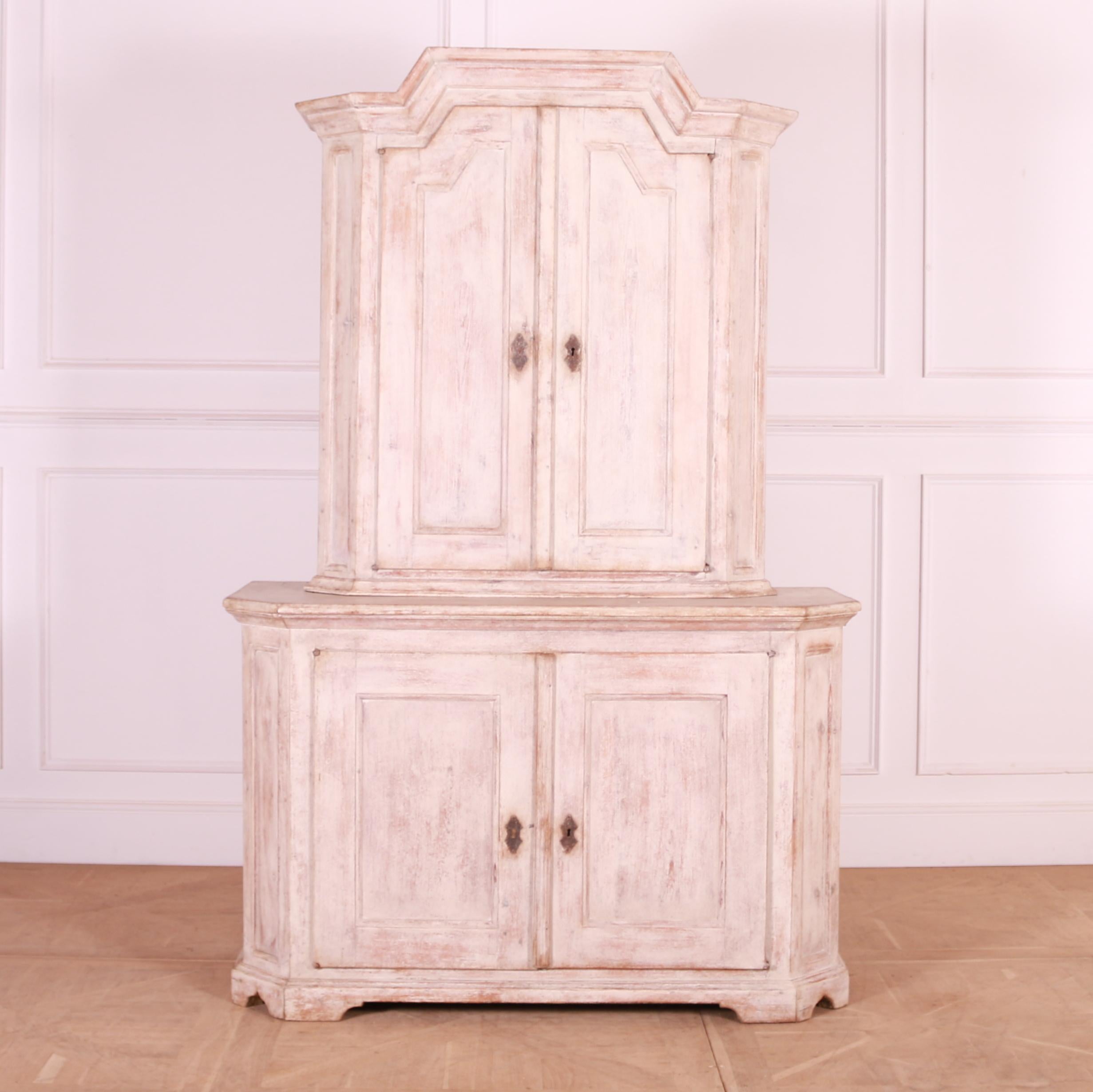Early 19th C Swedish painted pine linen cupboard. Lovely distressed paint finish. 1810.

Internal depth: top is 10.5