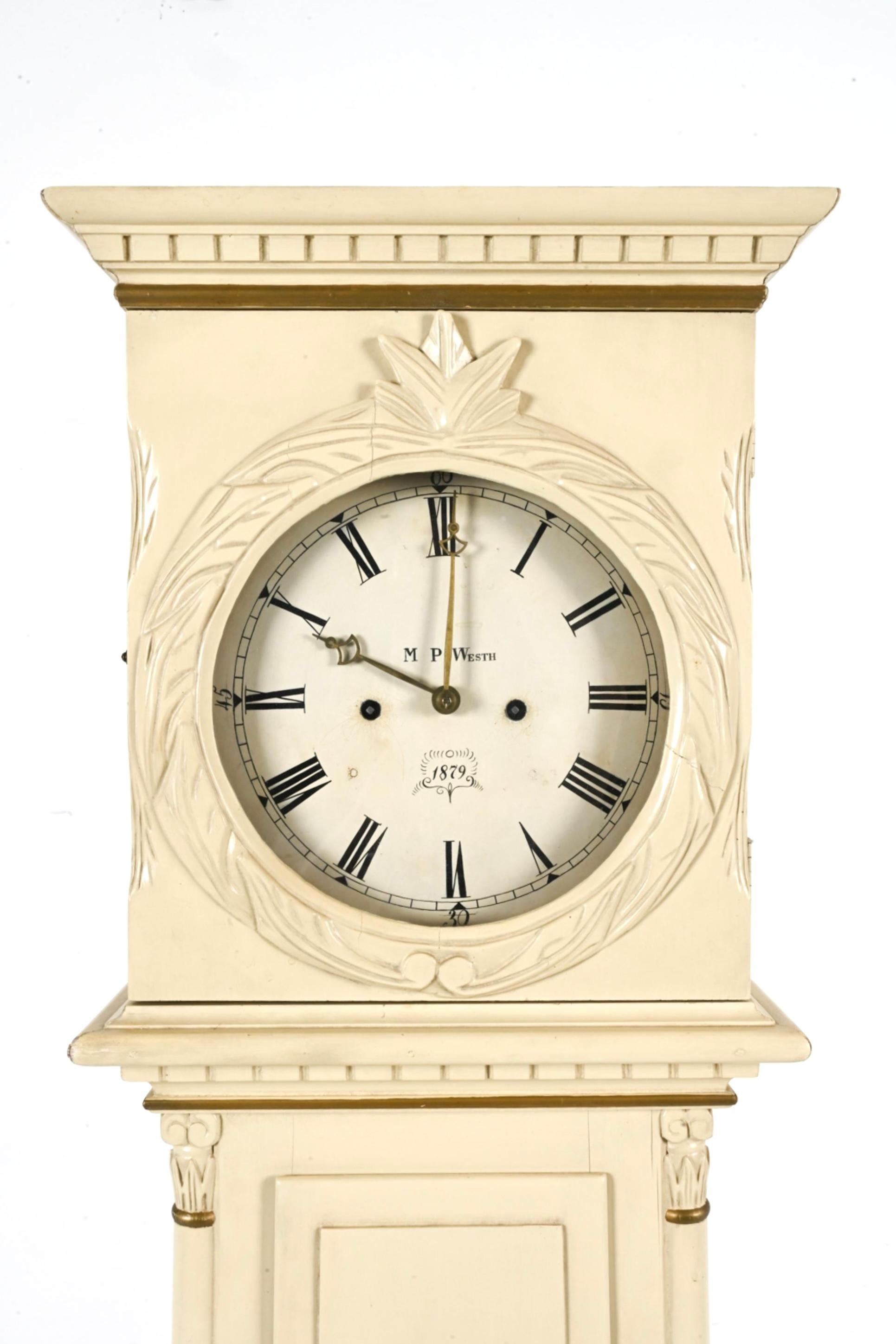 19th Century Swedish Painted Longcase Clock For Sale