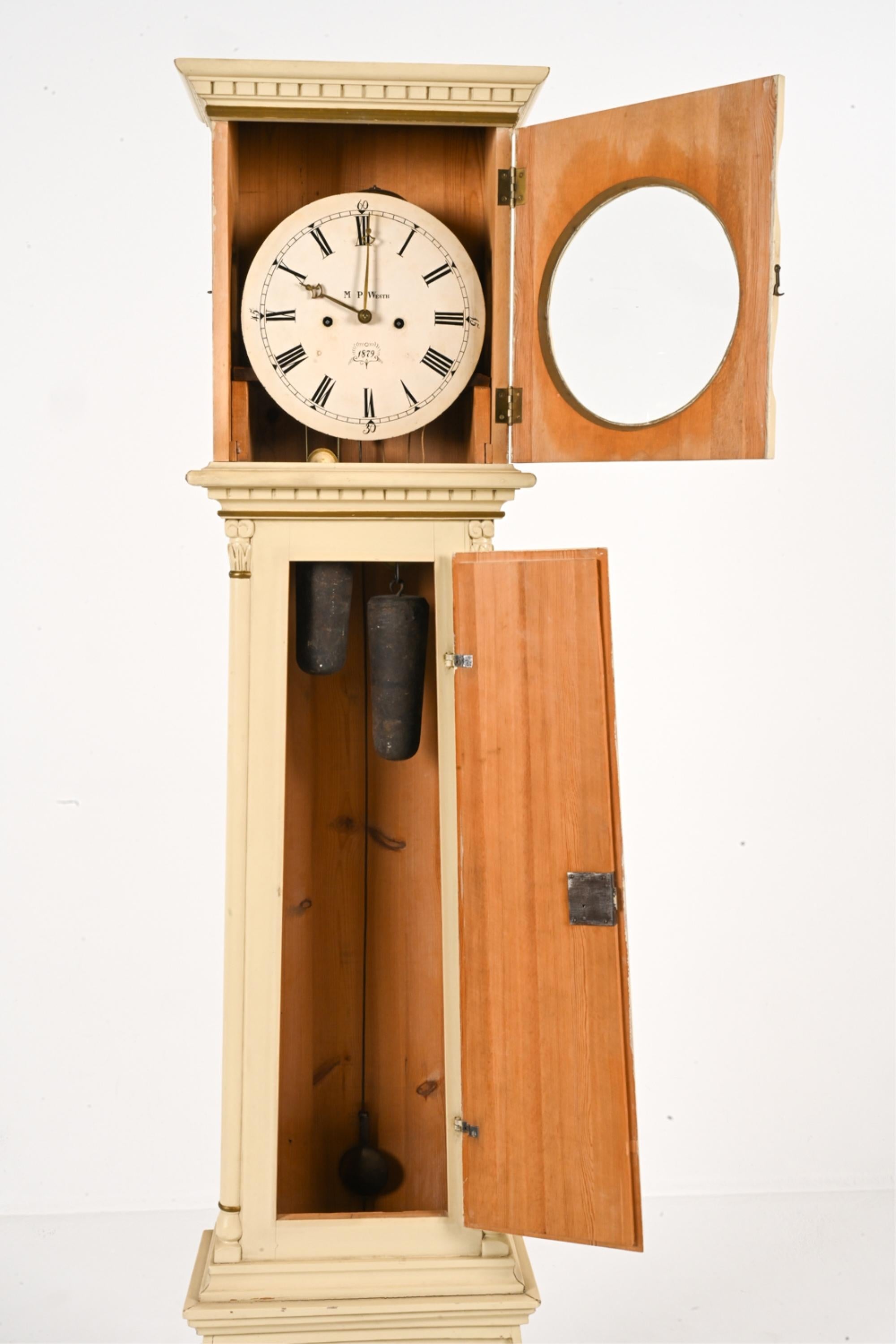 Wood Swedish Painted Longcase Clock For Sale