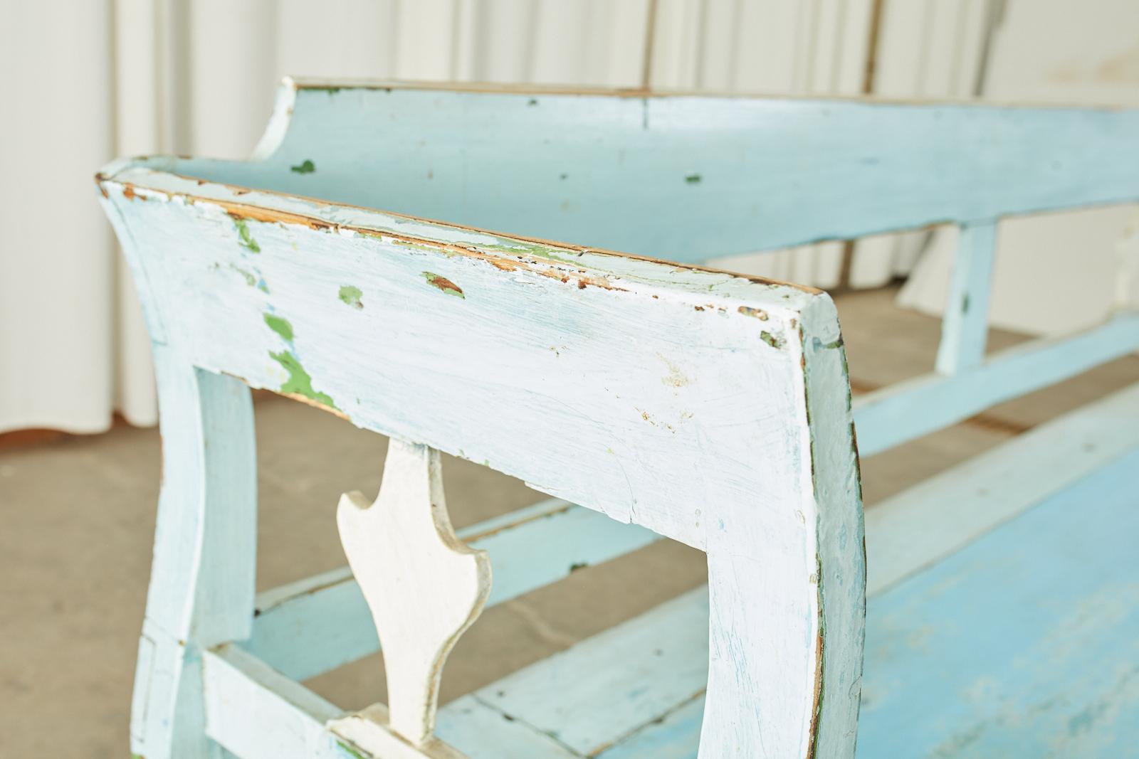 Swedish Painted Pine Farmhouse Bench with Storage 5