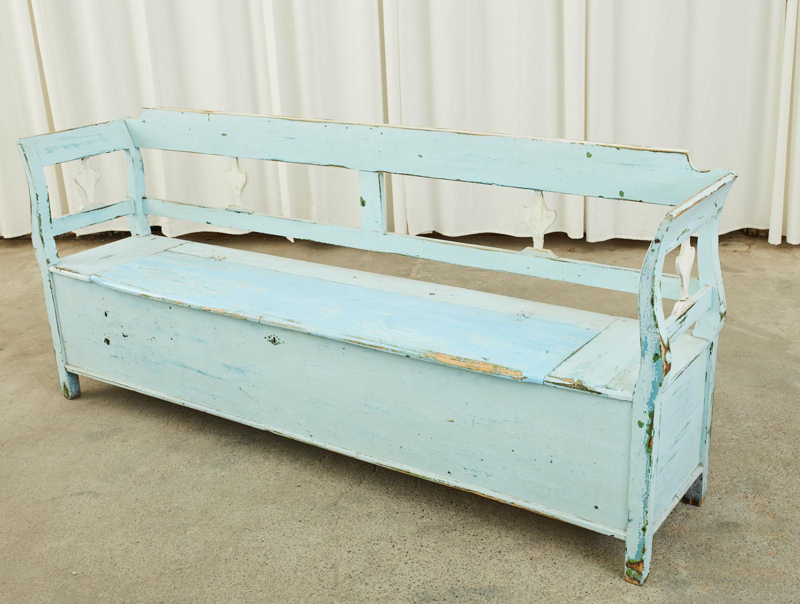 Swedish Painted Pine Farmhouse Bench with Storage 8