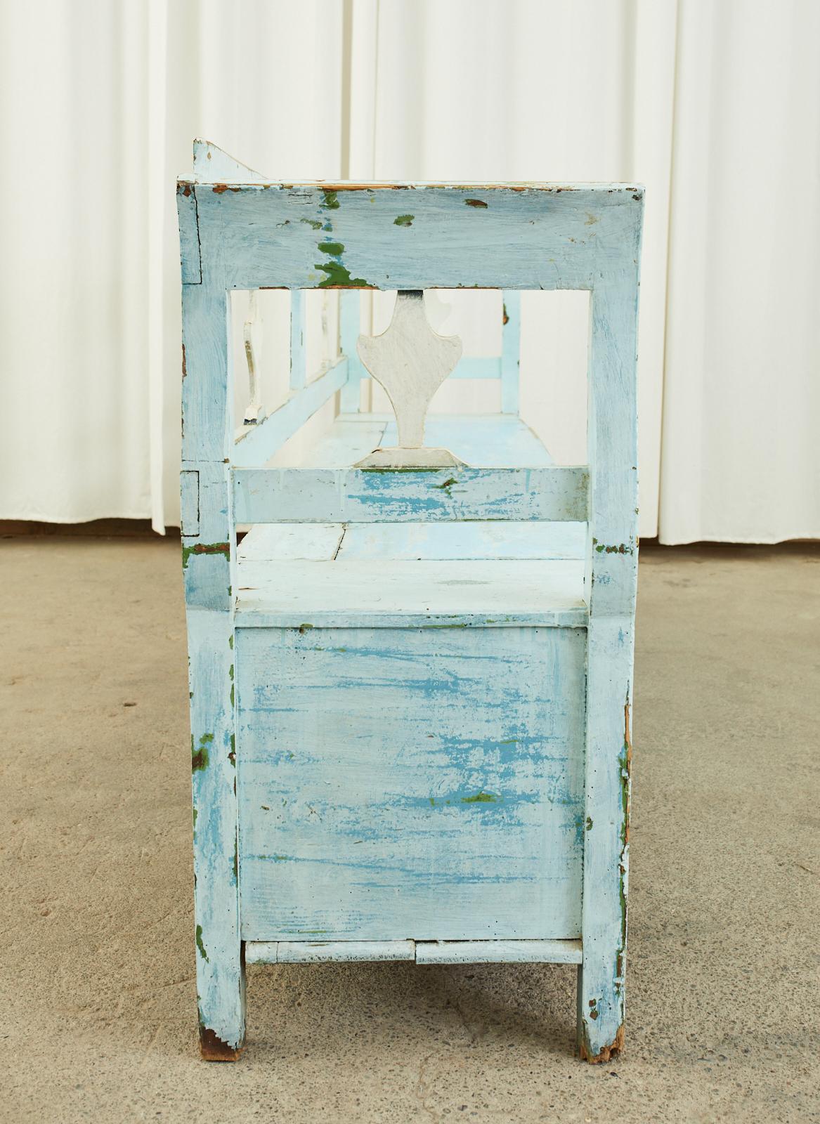 Swedish Painted Pine Farmhouse Bench with Storage 9