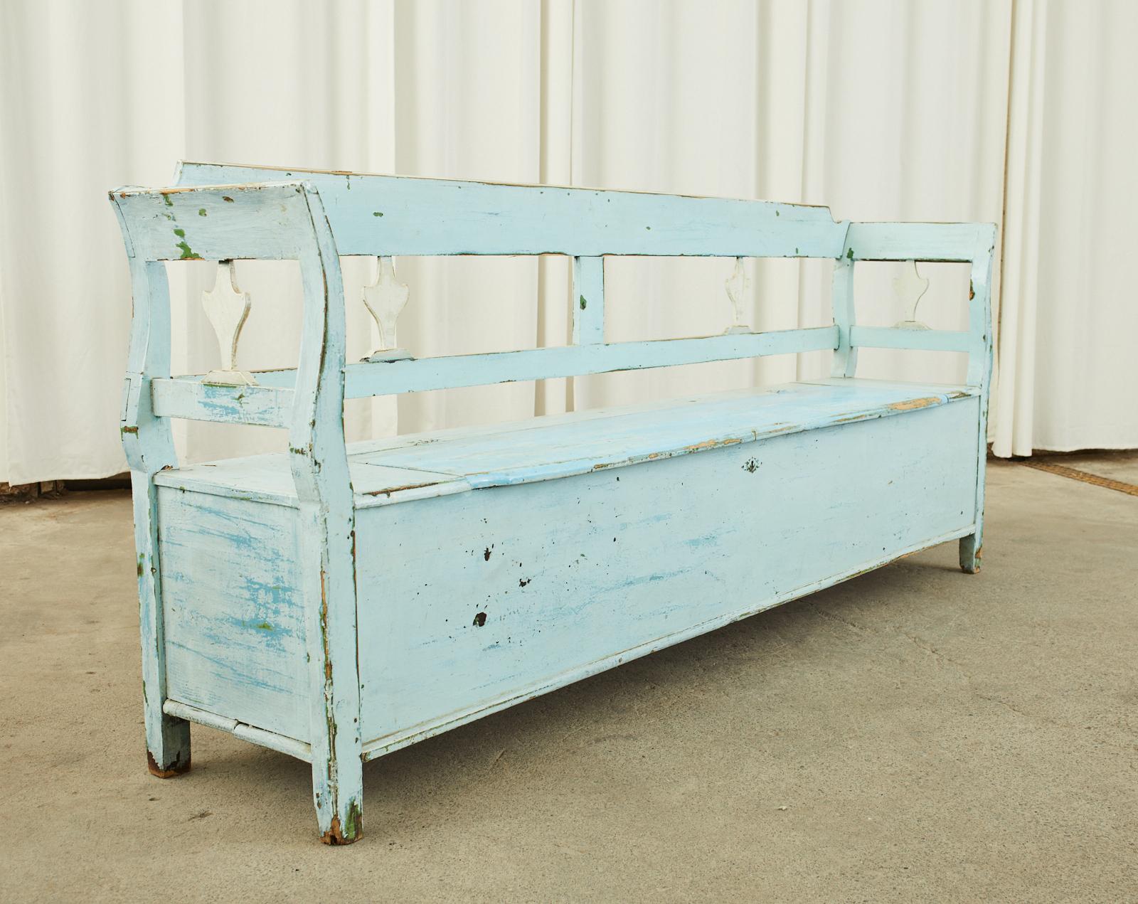 Swedish Painted Pine Farmhouse Bench with Storage 10