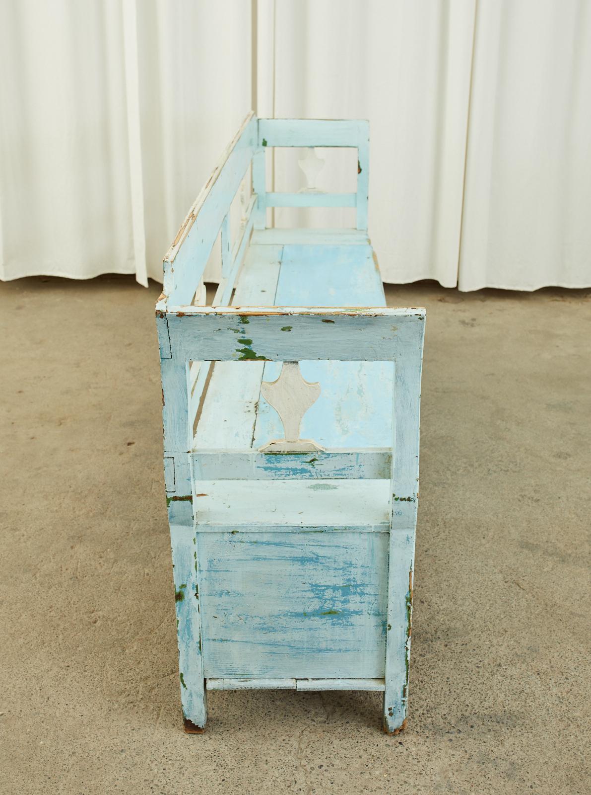 Swedish Painted Pine Farmhouse Bench with Storage 11