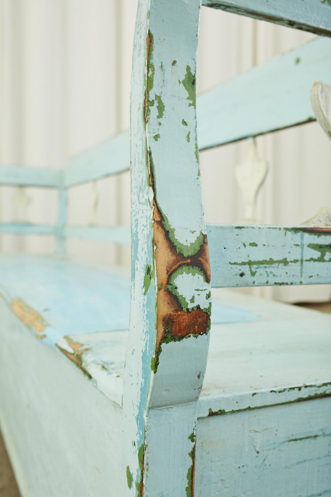 Swedish Painted Pine Farmhouse Bench with Storage 13