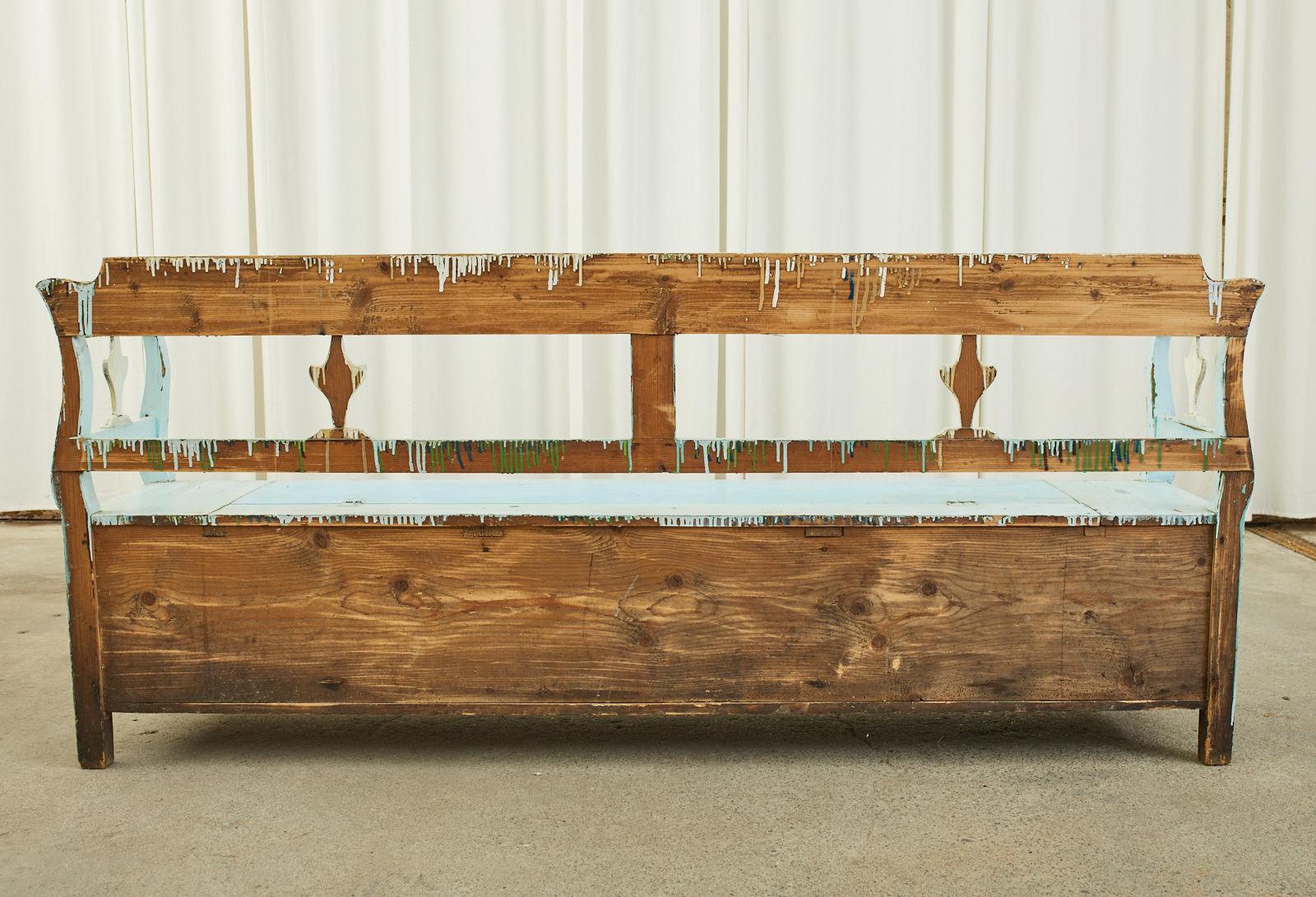 Swedish Painted Pine Farmhouse Bench with Storage 15